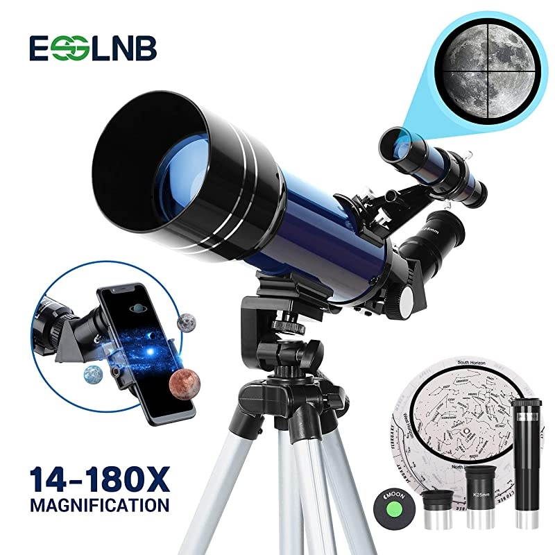 Telescope for Kids 70mm Refractor Telescope with Smartphone Adapter 516in Tripod Astronomical Telescopes for Astronomy Beginners Adults 3X Barlow Moon Filter Fully Coated Lens