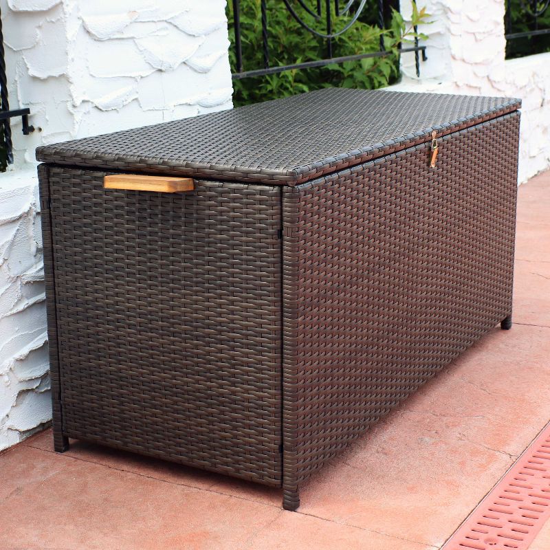 Sunnydaze Indoor Garage Acacia Wood and Resin Wicker Storage Box Trunk with Hinged Lid - 47" - Brown