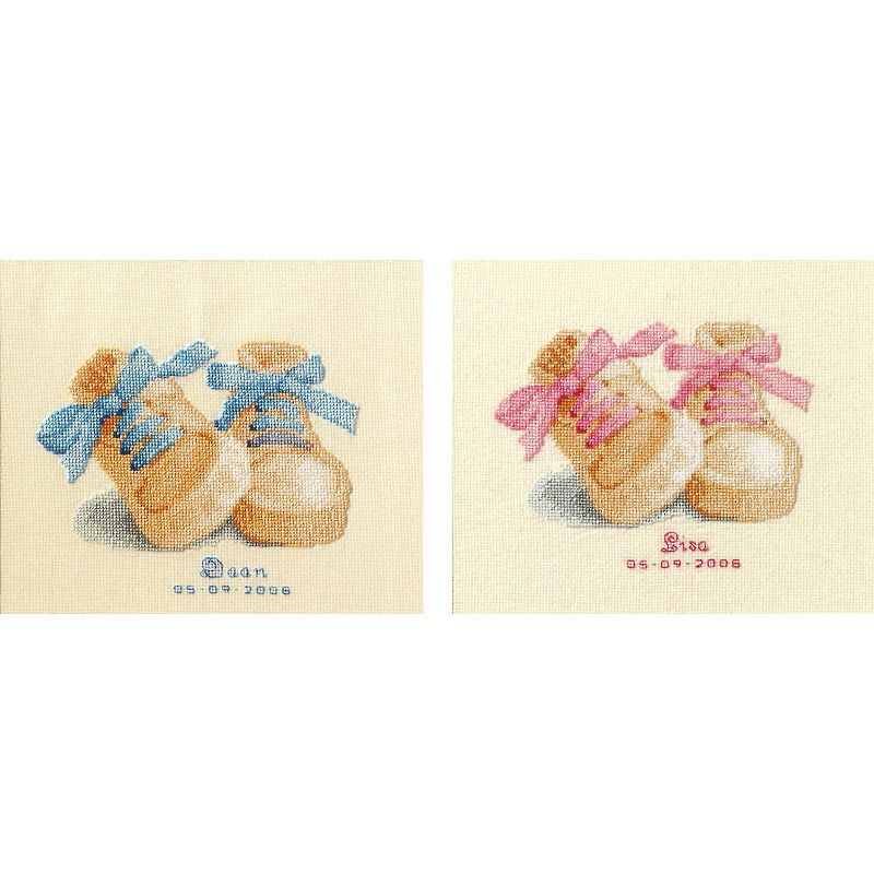 Vervaco Counted Cross Stitch Kit 7.75"X6.5"-Baby Boots Record On Aida (18 Count)