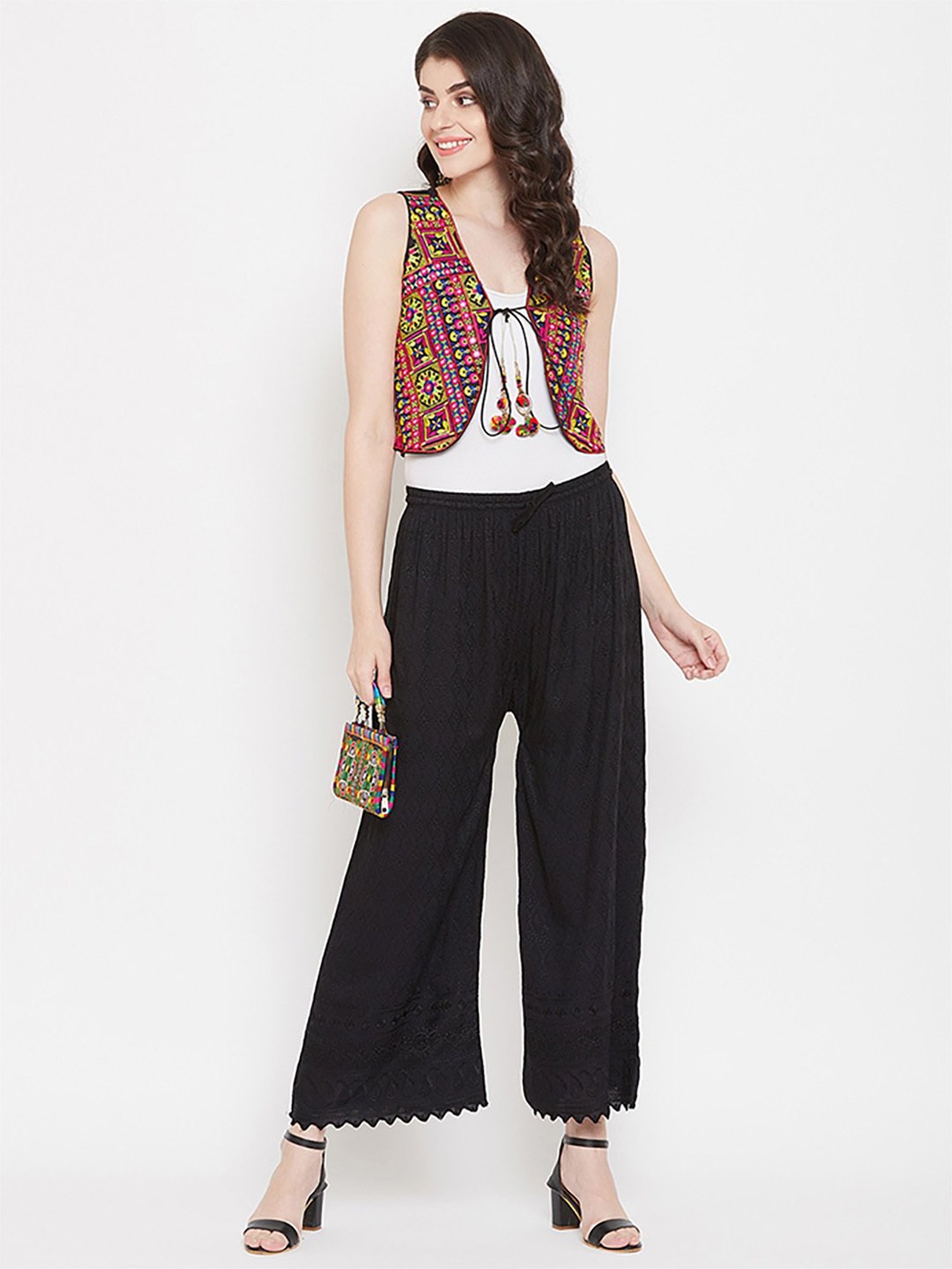 Castle Black Embroidered Palazzos