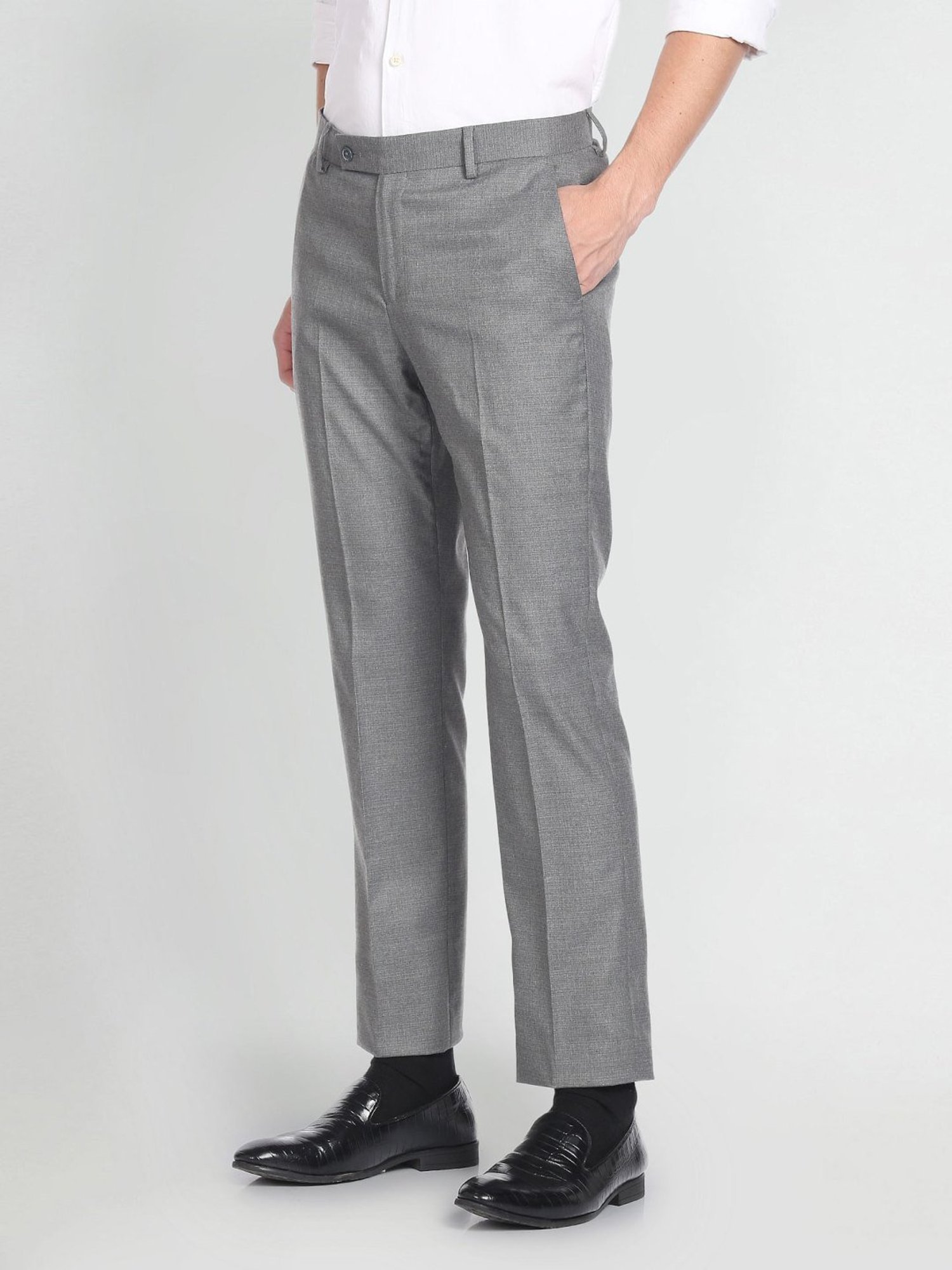 Arrow Grey Regular Fit Self Pattern Trousers
