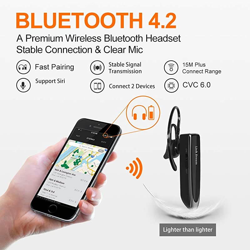 Bluetooth Earpiece for Cell Phone Hands Free Wireless Headset Noise Cancelling Mic 24Hrs Talking 1440Hrs Standby Compatible with iPhone Samsung Android for Driver Trucker 2 Pack