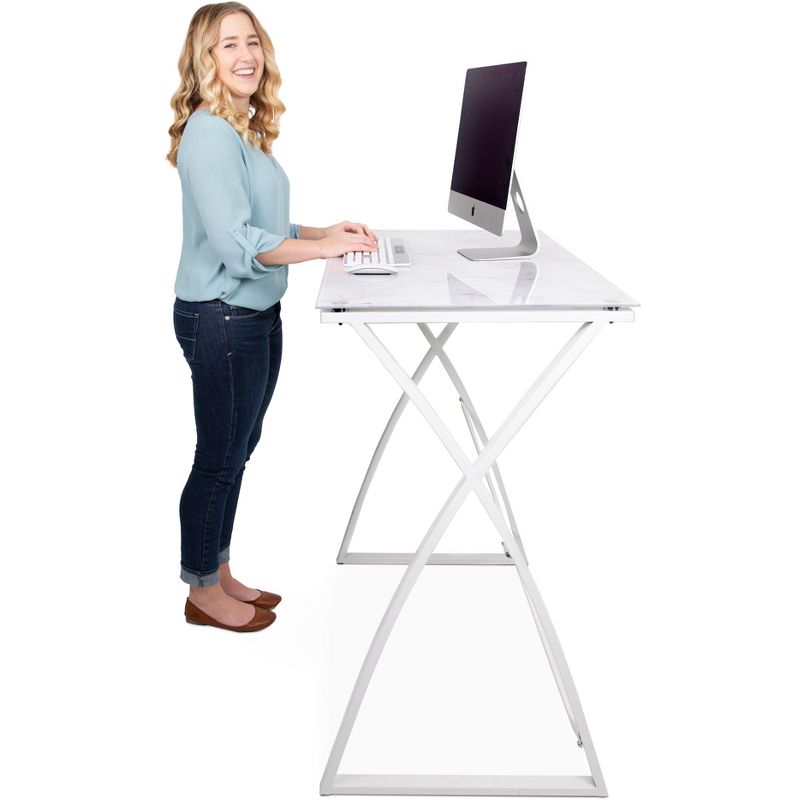 Joy Glass Standing Desk &ndash; 43&rdquo; Modern Multifunctional Stand-Up Table &ndash; Wood Print &ndash; Stand Steady