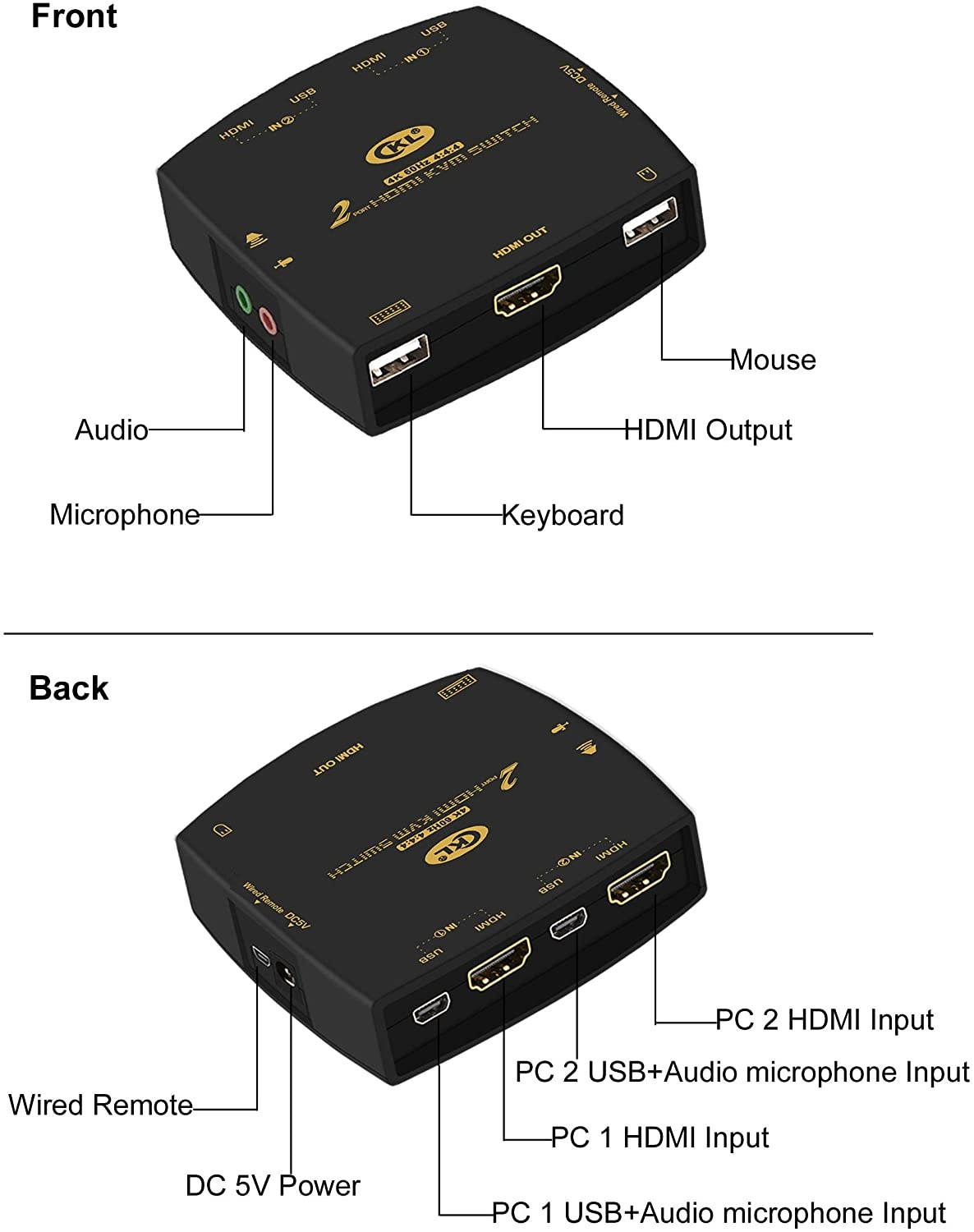 CKL HDMI KVM Switch 2 Port with Cables 4K@60Hz 4:4:4 321HD (CKL-321DH)