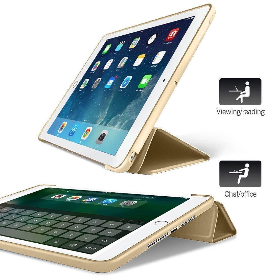 iPad Air 1st Gen 2013 9.7 Inch Case Soft Silicone Back (?For Extra Shock Protection) TriFold Ultra Slim Smart Cover Auto Sleep / Wake, Multi-Angle Stand [iPad Air 1st Gen 9.7&rdquo;]? Soft Back - Gold