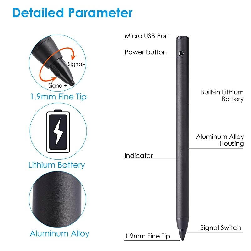 Stylus for iPad ProMiniAiriPhoneSamsungSurface Fine Tip offering Accurate WritingDrawing Experience for Touchscreen SmartphonesTabletsNotebooks Black