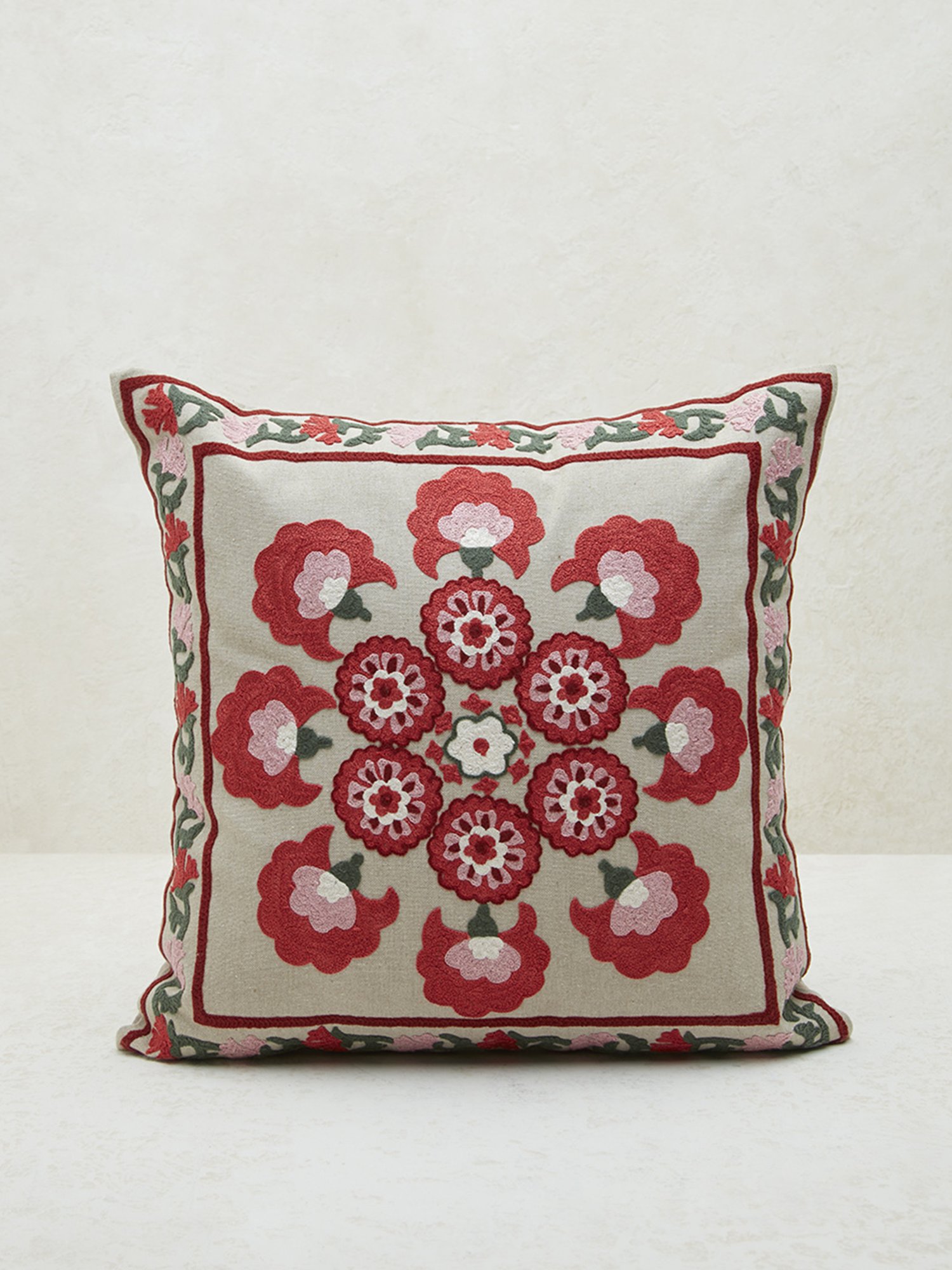 Westside Home Red Sujani Floral Embroidered Cushion Cover