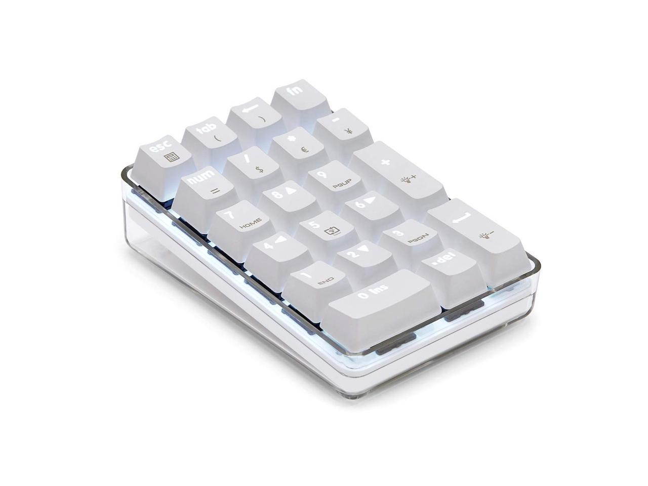 Mechanical Numeric Keypad Cherry MX  White Switch Wired Gaming Keypad Crystal Case White Backlit 21 Keys Mini Numpad Portable Keypad Extended Layout White Magicforce by Qisan