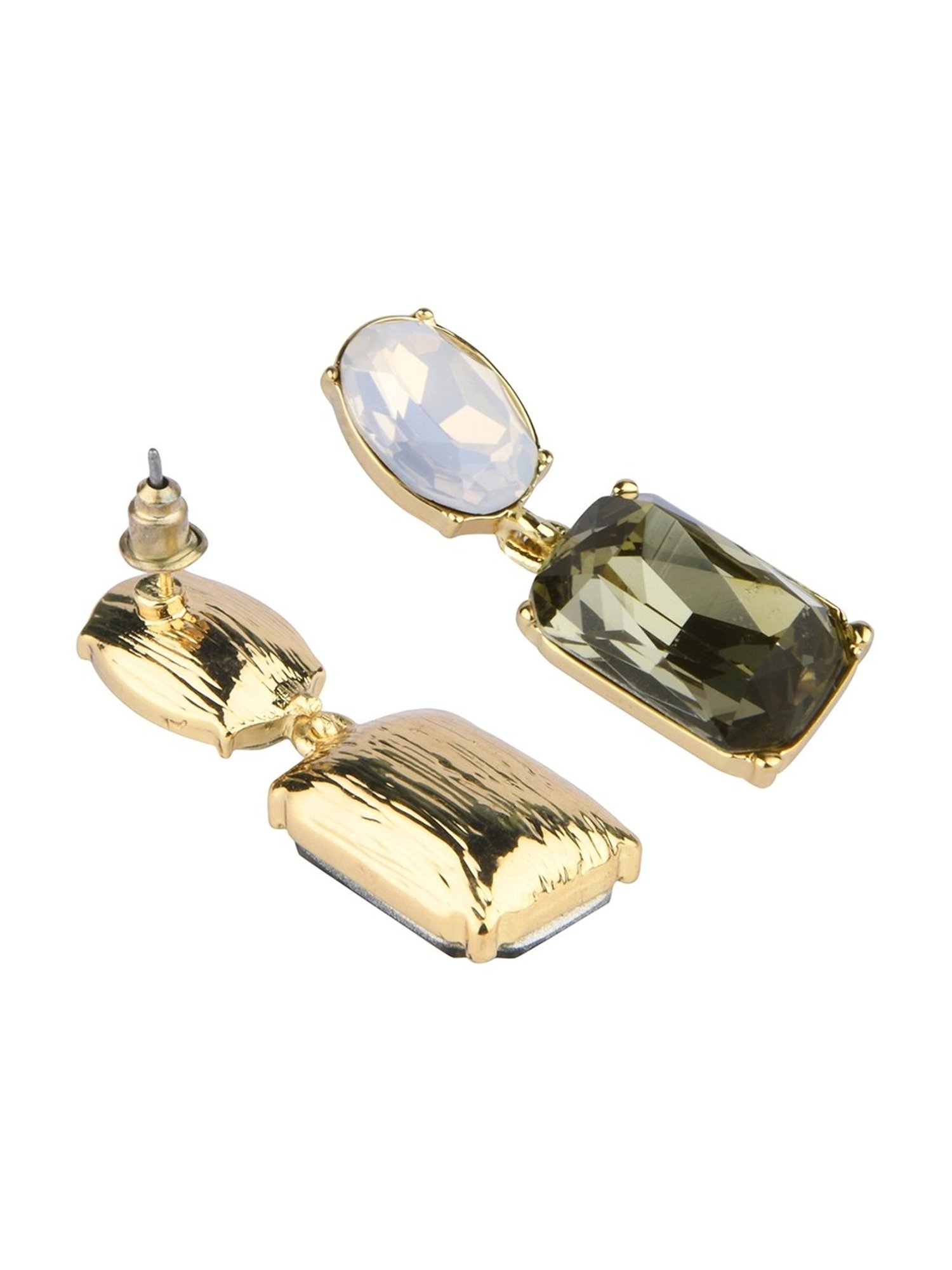 Lilly & Sparkle Gold-Toned Grey & White Stone Studded Drop Earrings