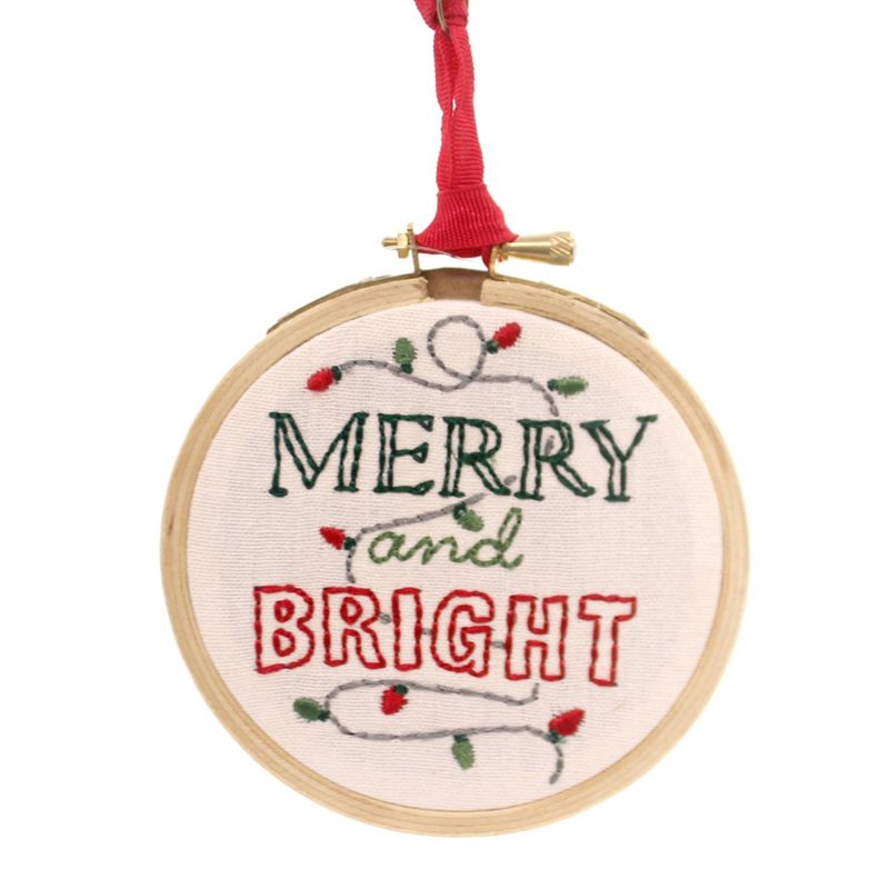 Christmas Merry Bright Hoop Stitchery Holiday  -  Tree Ornaments