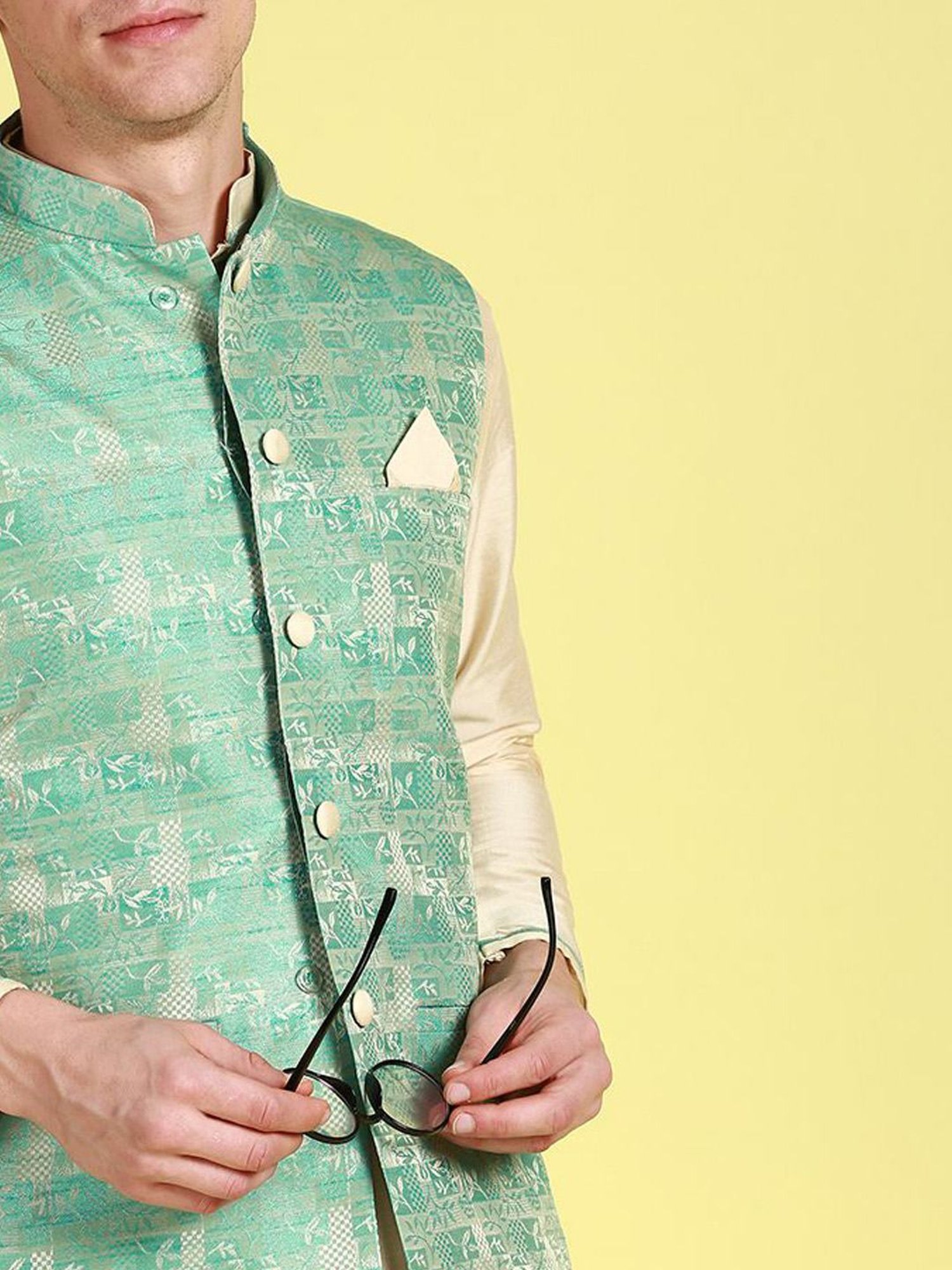 Sanwara Light Green Regular Fit Kurta Set With Jacket