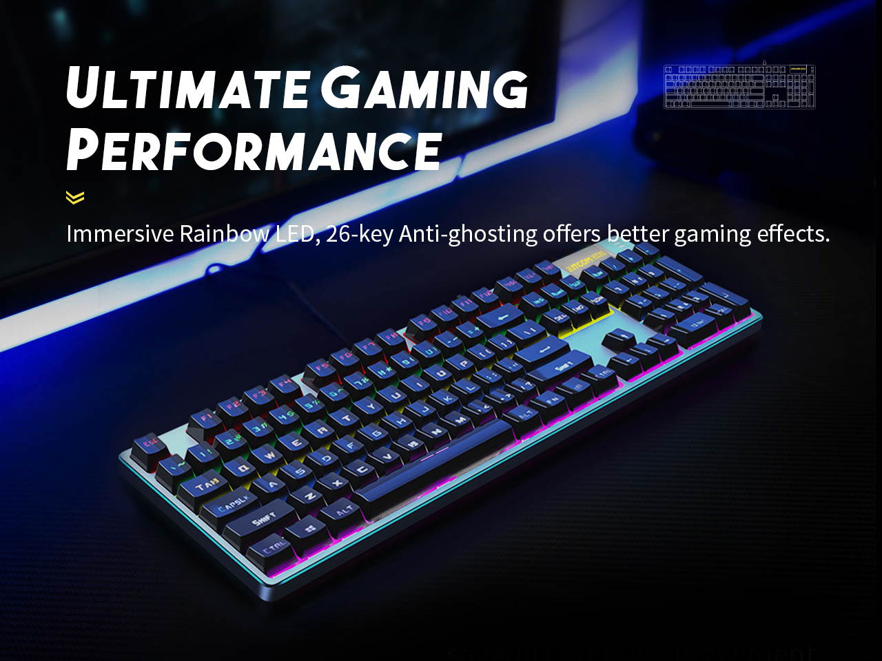 KITCOM Mechanical Gaming USB Wired&nbsp;Keyboard&nbsp;with Brown&nbsp;Switch Tactile/Slightly Clicky, Rainbow LED Backlit Double-Shot Keycaps&nbsp;104 Keys Full Size Computer Laptop Keyboard for Windows PC/MAC Gamer