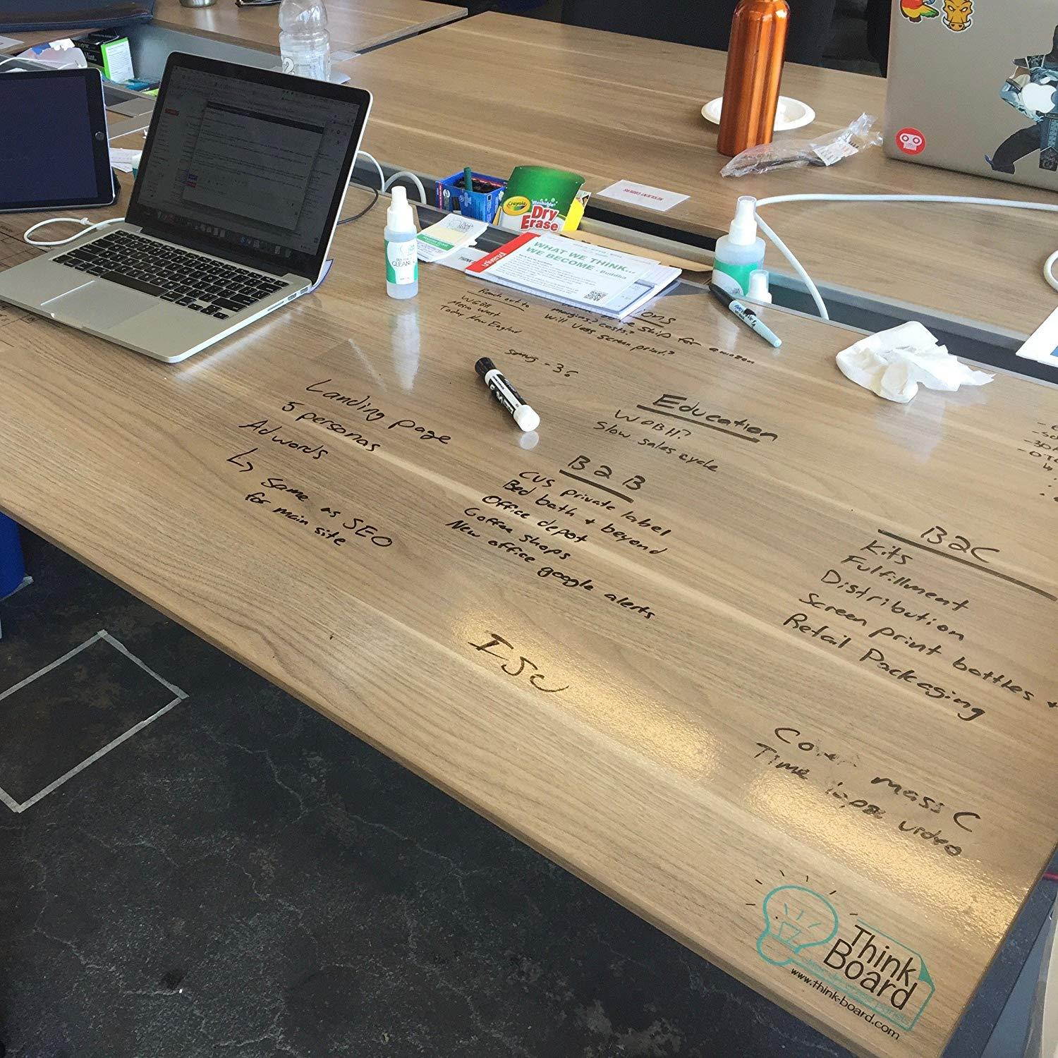 Think Board Clear Self-Adhesive Whiteboard Wall Sticker, 24" x 48" Peel and Stick Dry Erase Board Wall Cling for Home and Office, Removable Wall Decals, Super Sticky, Stain-Proof Message Board