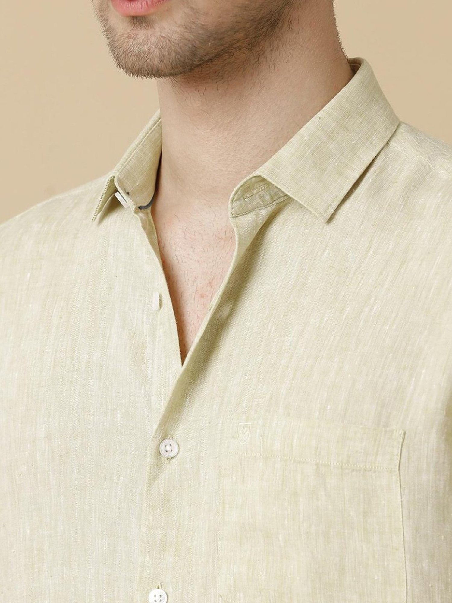 Linen Club Yellow Linen Contemporary Fit Shirt