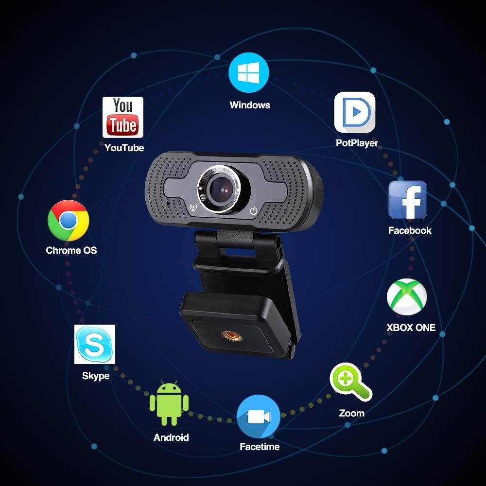 Webcam 1080P Computer Camera with Privacy Cover USB Connection Built-in Noise-reduction Microphone for Live Video