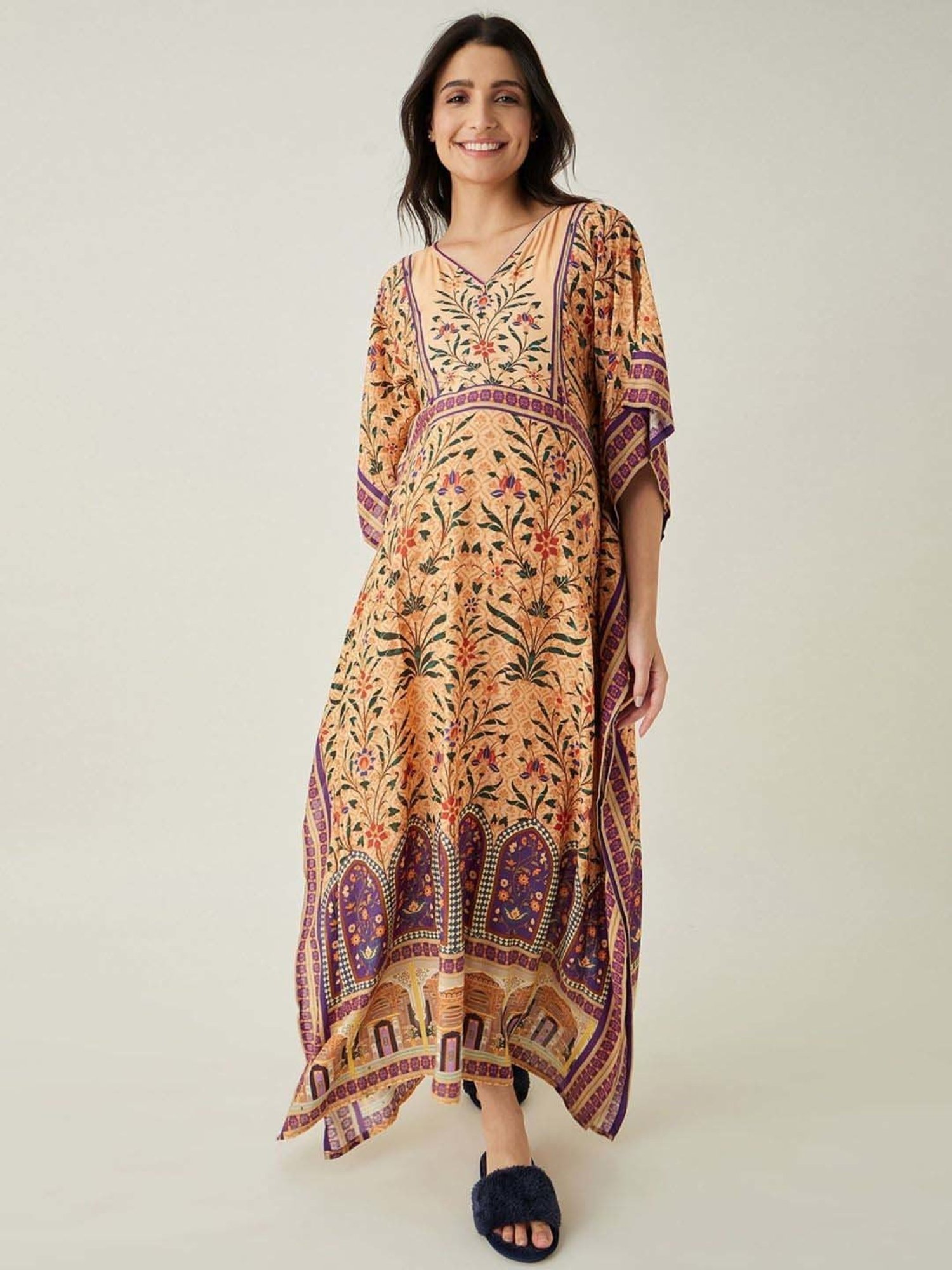 The Kaftan Company Beige Printed Maternity Kaftan