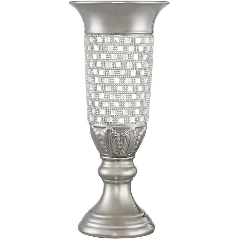 Dahlia Studios Alino Crystal 16" High Silver Pillar Urn Vase