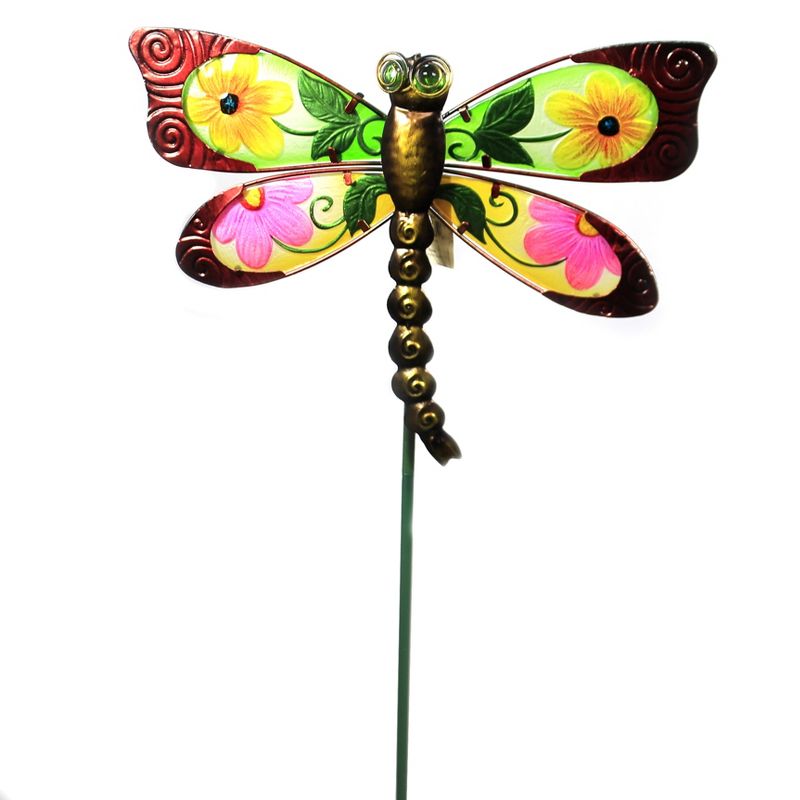 Home & Garden 33.0" Red Floral Dragonfly Stake Spring Yard Decor Regal Art & Gift  -  Decorative Garden Stakes