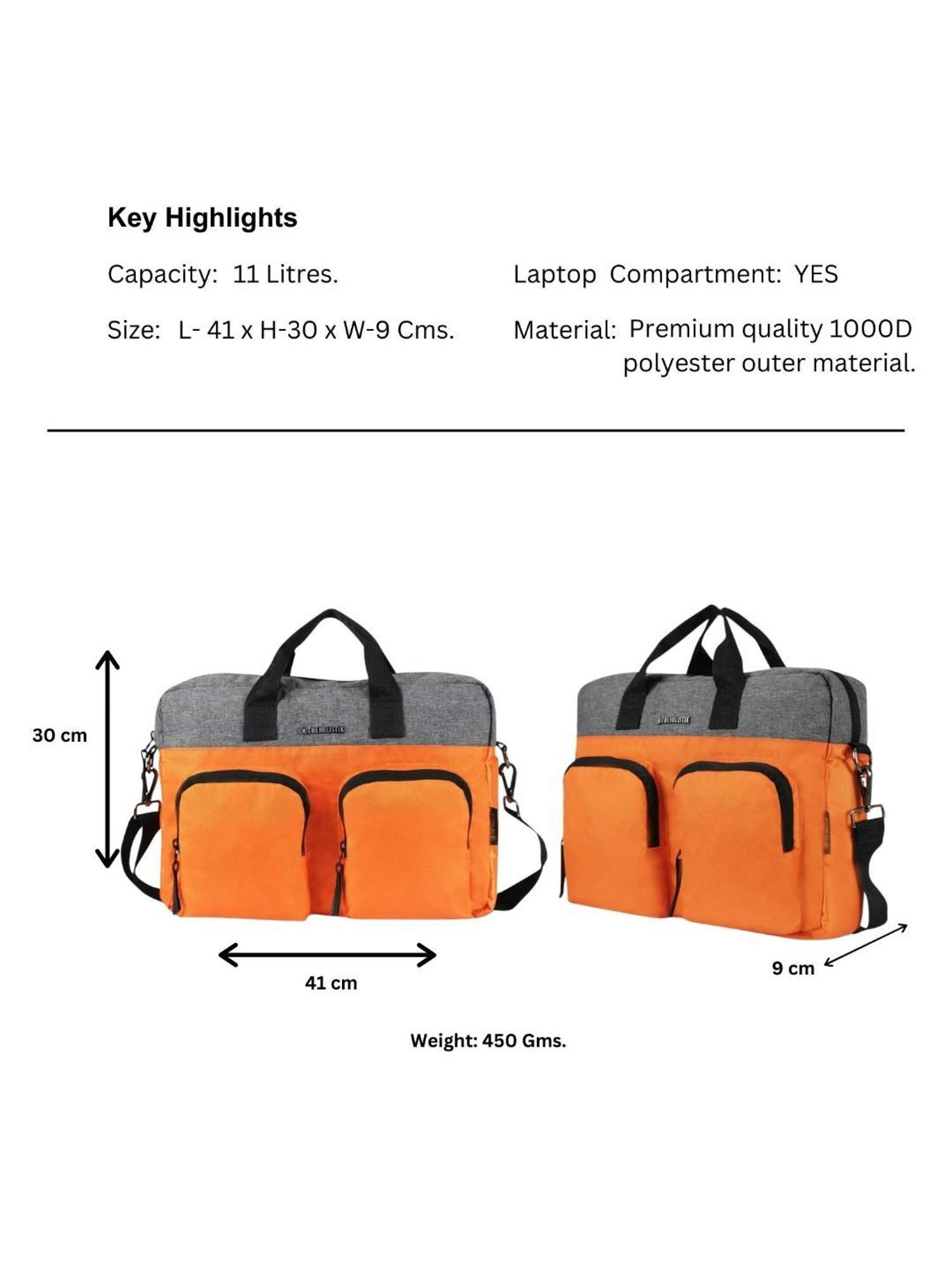 THE HOLISTIK Rovio Orange & Grey Medium Laptop Messenger Bag - 11.07 inches