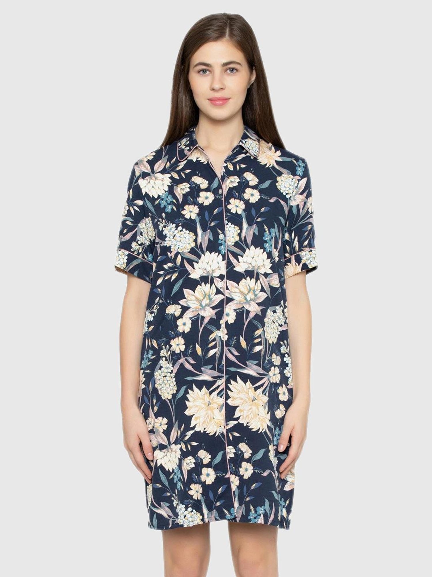 Triumph Navy Floral Print Night Dress
