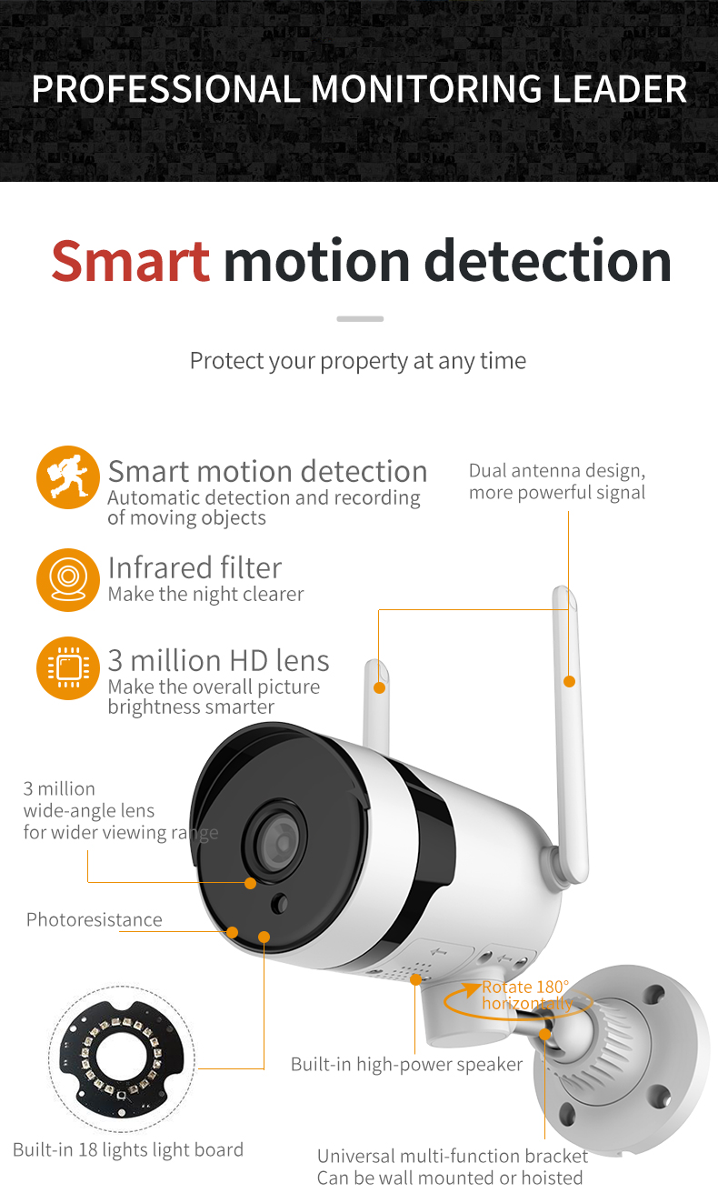 3MP 8-CH wireless camera set, intelligent humanoid detection, 13-inch screen integrated NVR, infrared 18 dot matrix lights, wifi PTZ camera monitoring set