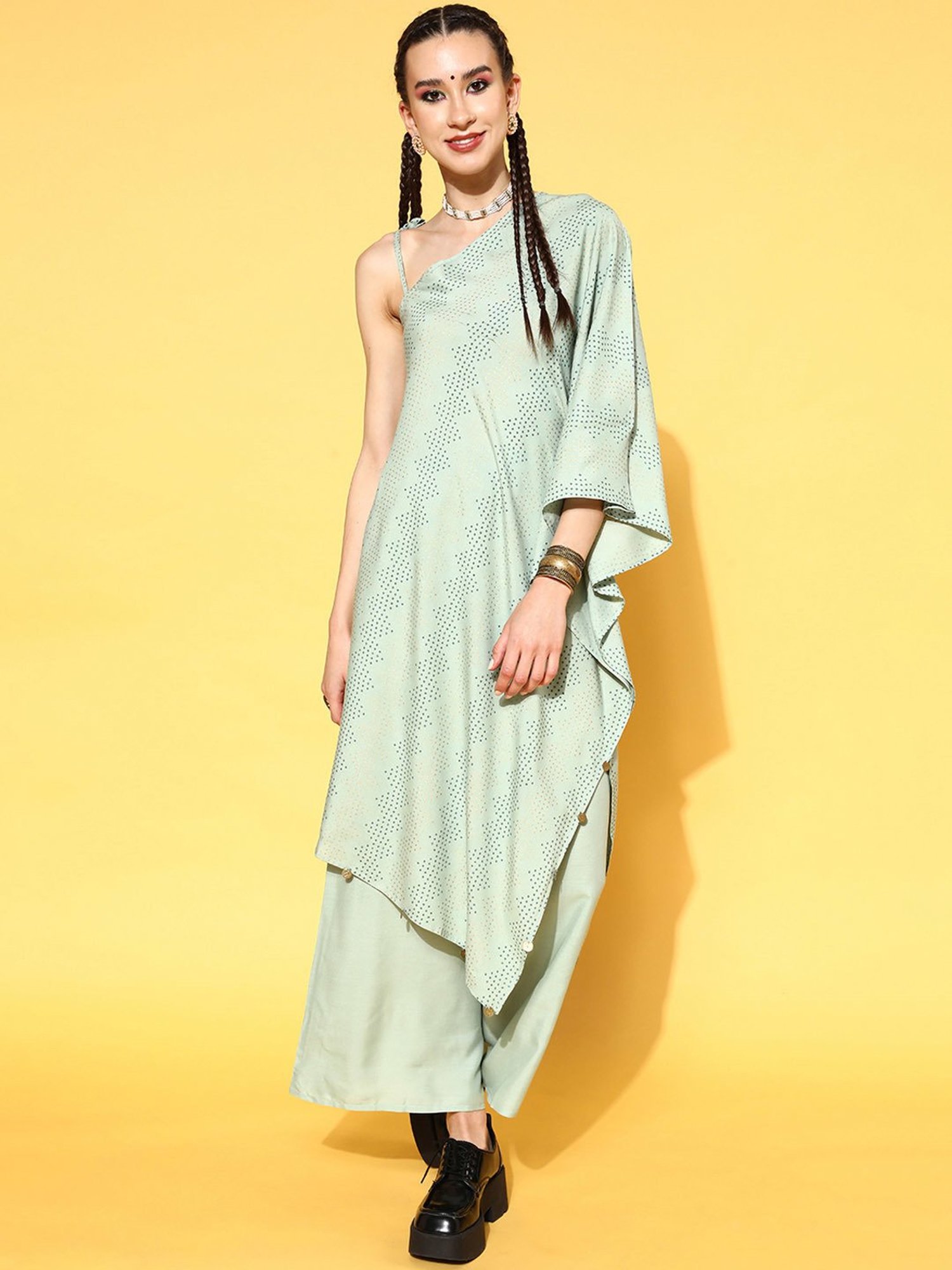 Stylum Green Bandhani Print Kurta Palazzo Set