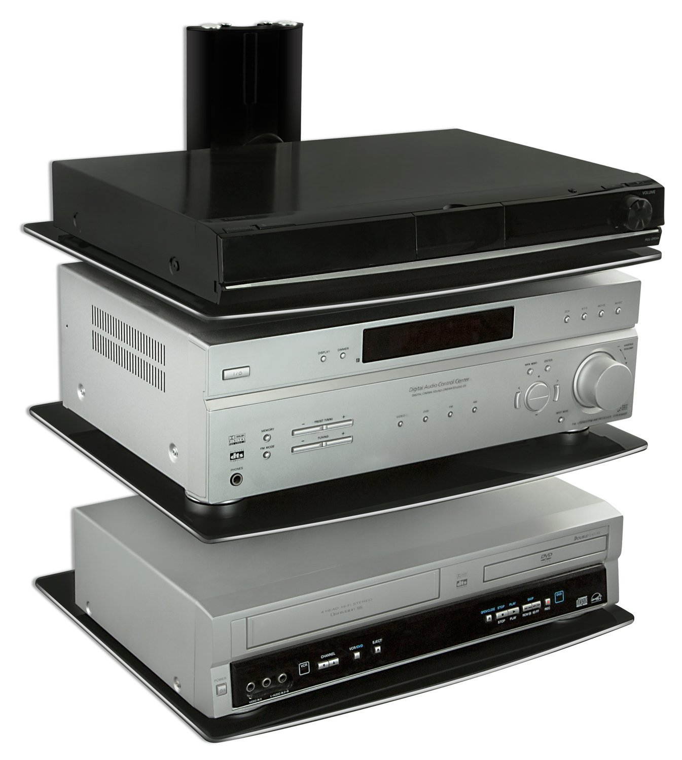 MI-803 Floating Wall Mounted Shelf Bracket Stand for AV Receiver, Component, Cable Box, Playstation4, Xbox1, VCR Player, Blue Ray DVD Player, Projector, Load Capacity 66 lbs, Three Shelves