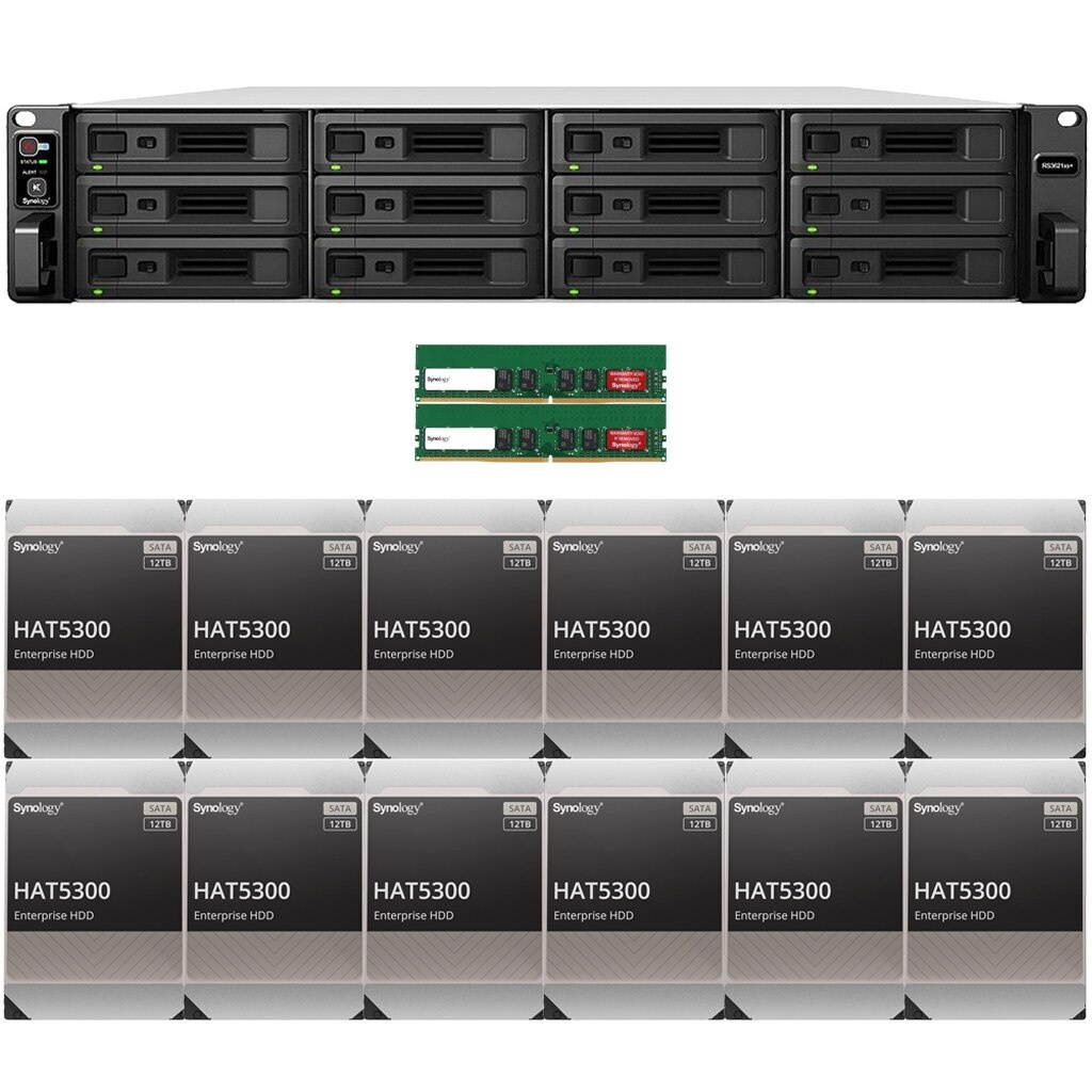 Synology RS3621xs+ RackStation with 16GB RAM and 144TB (12 x 12TB) of HAT5300 Synology Enterprise Drives Fully Assembled and Tested By CustomTechSales