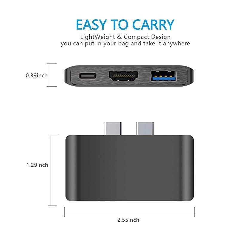 C Hub, Aluminum Dual Type C Hub Adapter, MacBook Pro Accessories with 4K HDMI, 5K -C Power Delivery, 3.0 Port for MacBook Pro 2016/2017/2018/2019, MacBook Air 2018 2019 2020