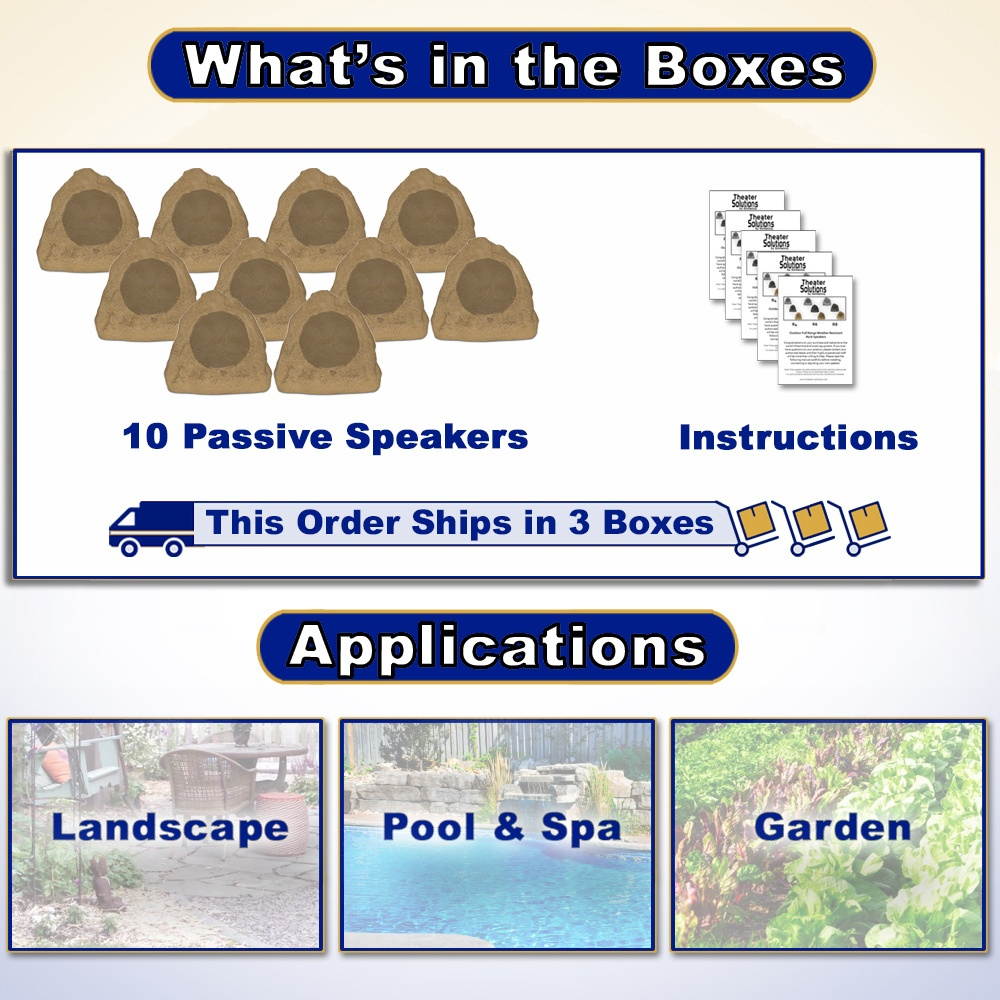 Theater Solutions 10R6S Outdoor Sandstone 6.5" Rock 10 Speaker Set for Deck Pool Spa Yard Garden
