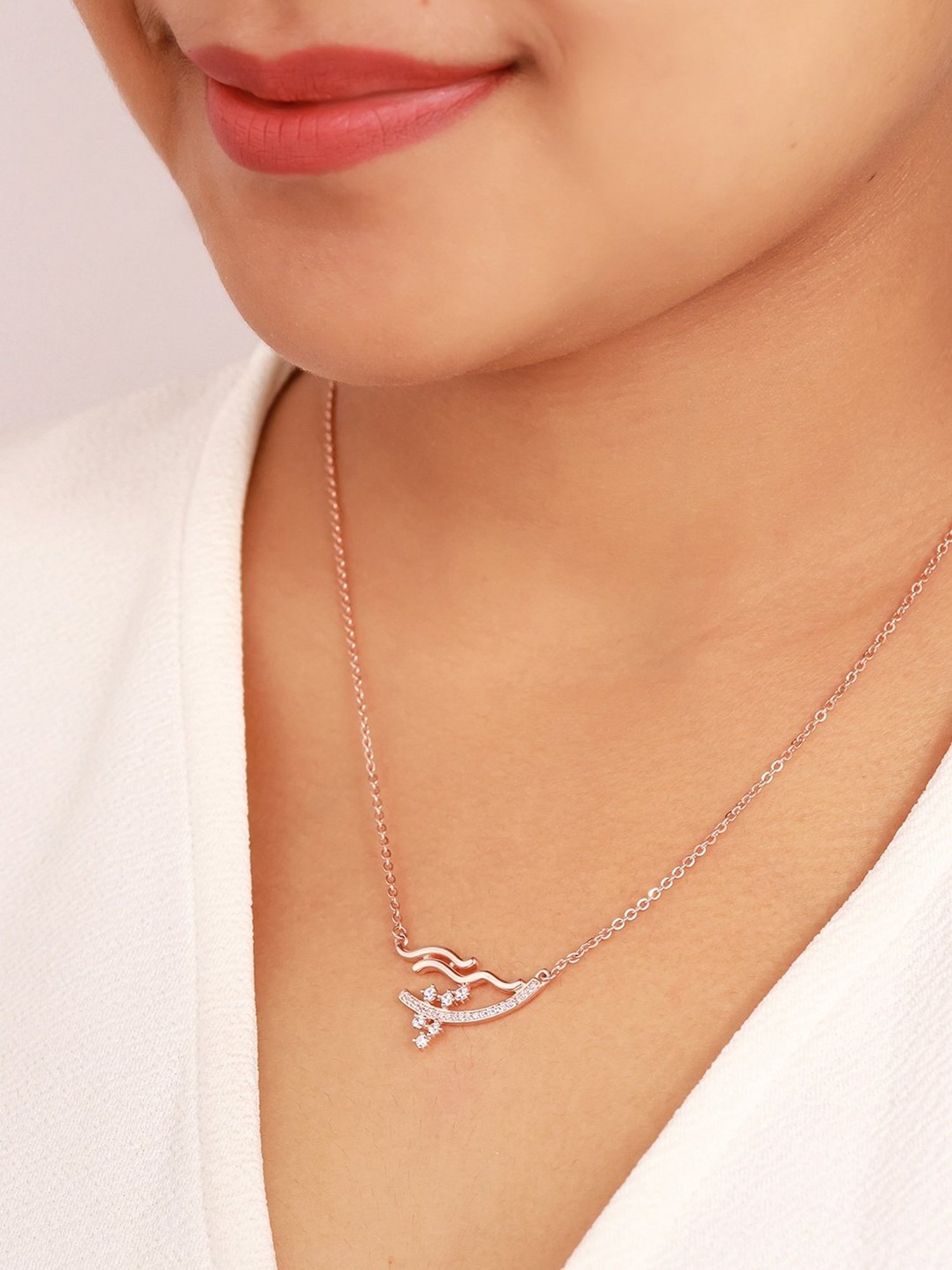 Silberry 92.5 Sterling Silver Rose Gold Abstract Necklace