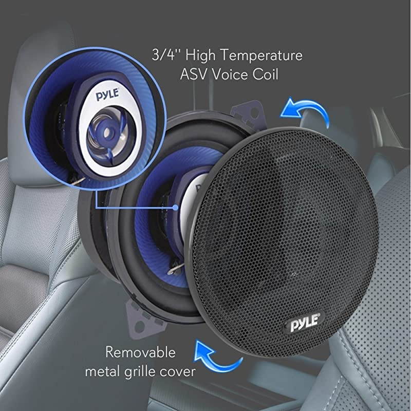 4quot Car Sound Speaker Pair Upgraded Blue Poly Injection Cone 2Way 180 Watt Peak w Nonfatiguing Butyl Rubber Surround 110 20Khz Frequency Response 4 Ohm amp 34quot ASV Voice Coil  PL42BL