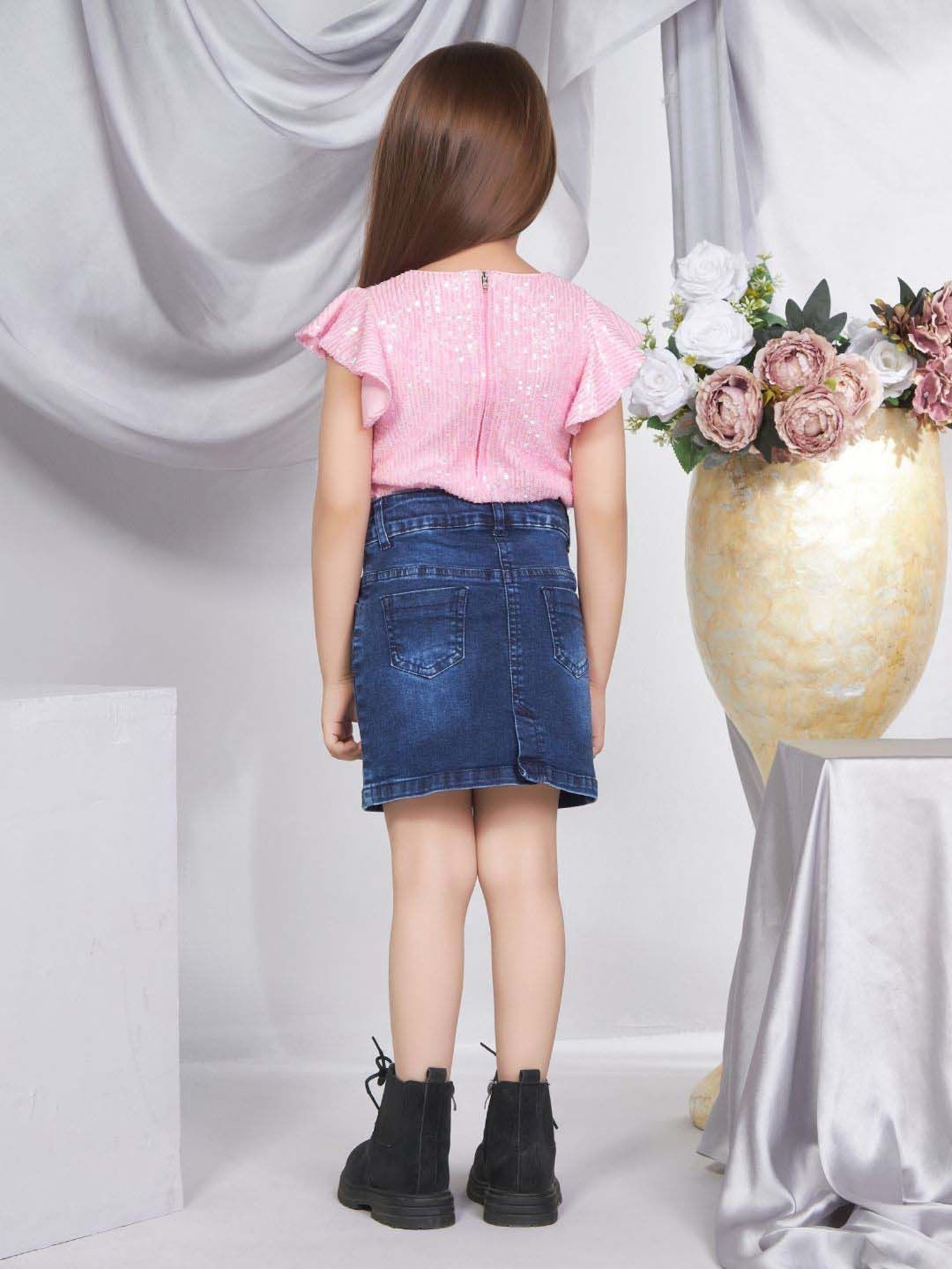 Peppermint Girls Navy Blue Cotton Distressed Skirt