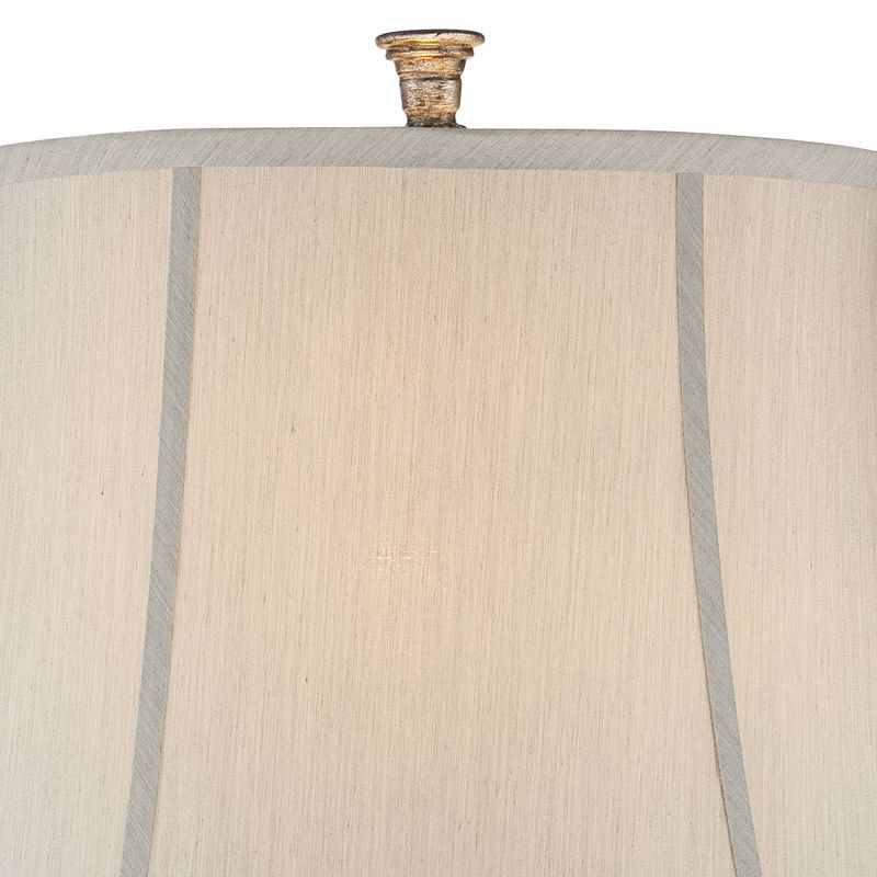Barnes and Ivy Traditional Table Lamp with Nightlight LED Mercury Glass Off White Mist Fabric Bell Shade for Living Room Family