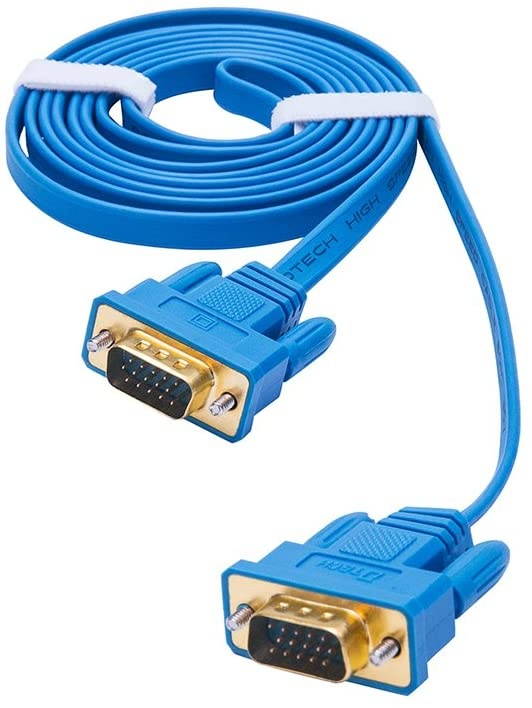 DTECH Ultra Slim Flat Computer Monitor VGA Cable 6 Feet Male to Male Connector Wire - Blue- 1.8m