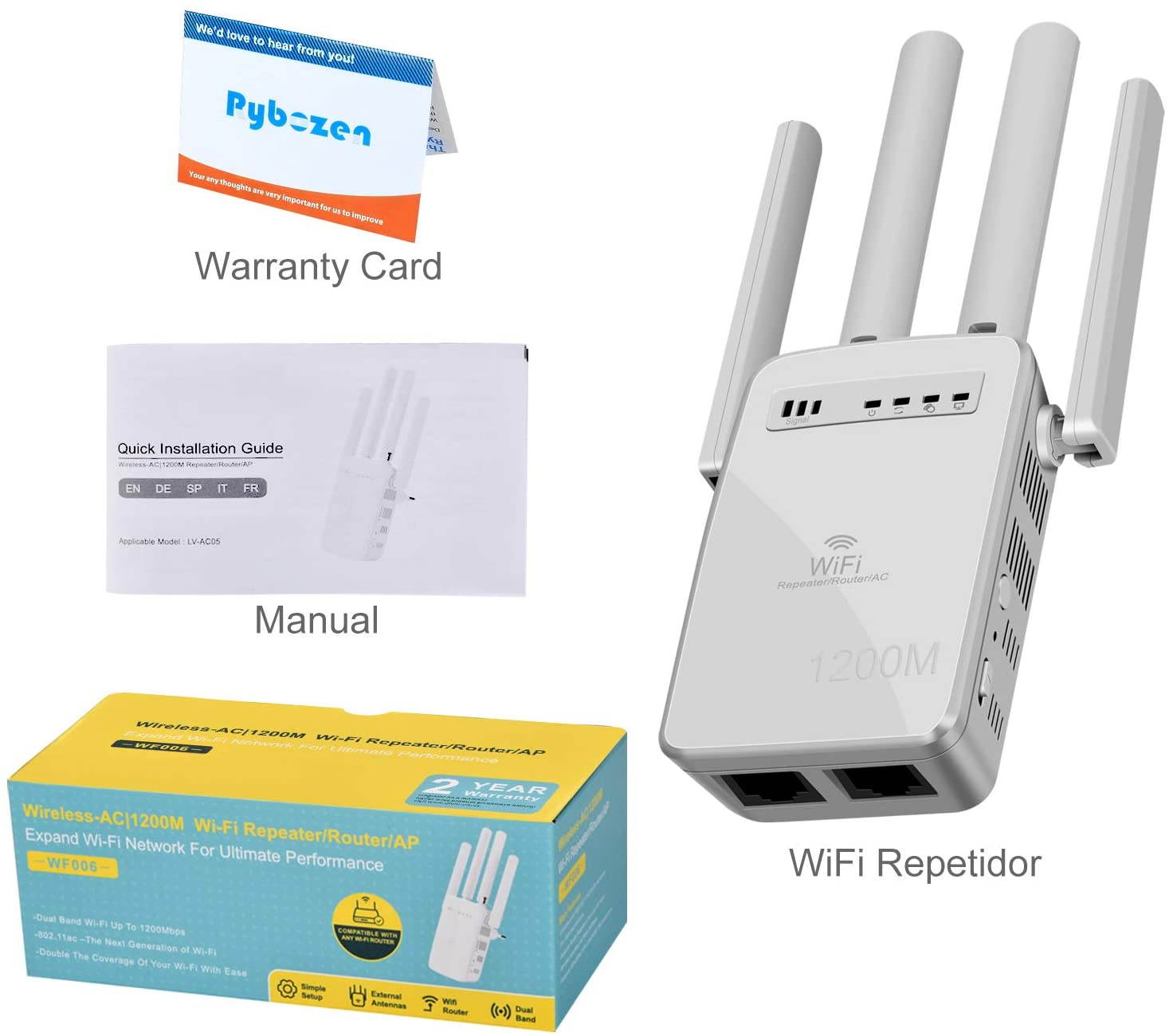 WiFi Range Extender - 1200Mbps WiFi Repeater Wireless Signal Booster,2.4 & 5GHz Dual Band Network,up to 1200 sq.Ft,LAN/Ethernet,WPS Easy Set Up