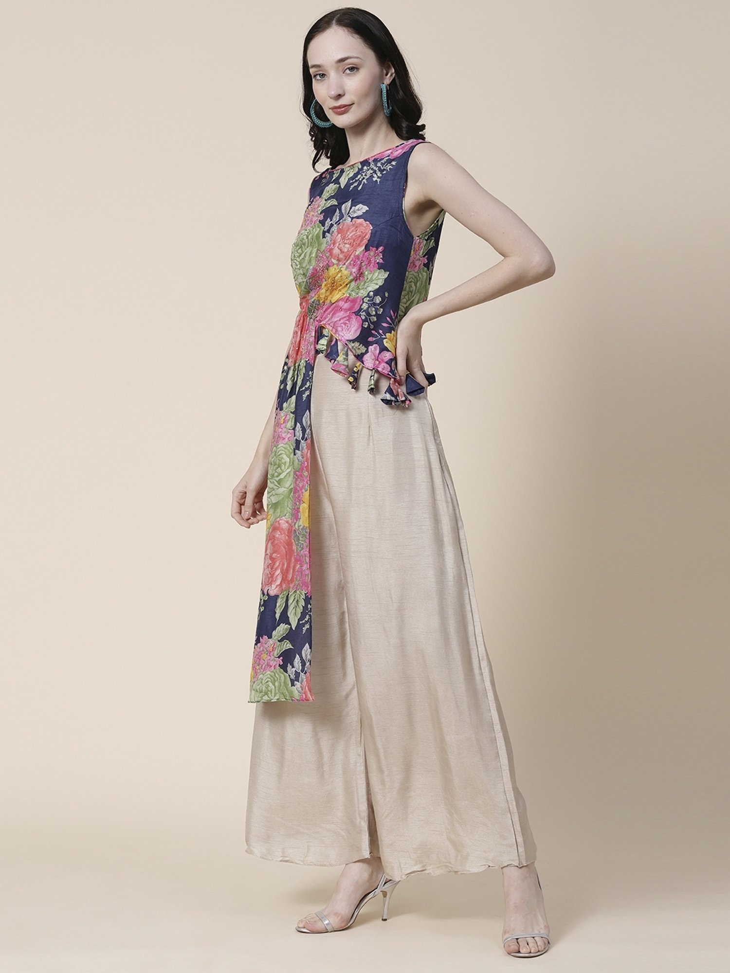 Fashor Blue Printed Tunic Palazzo Set