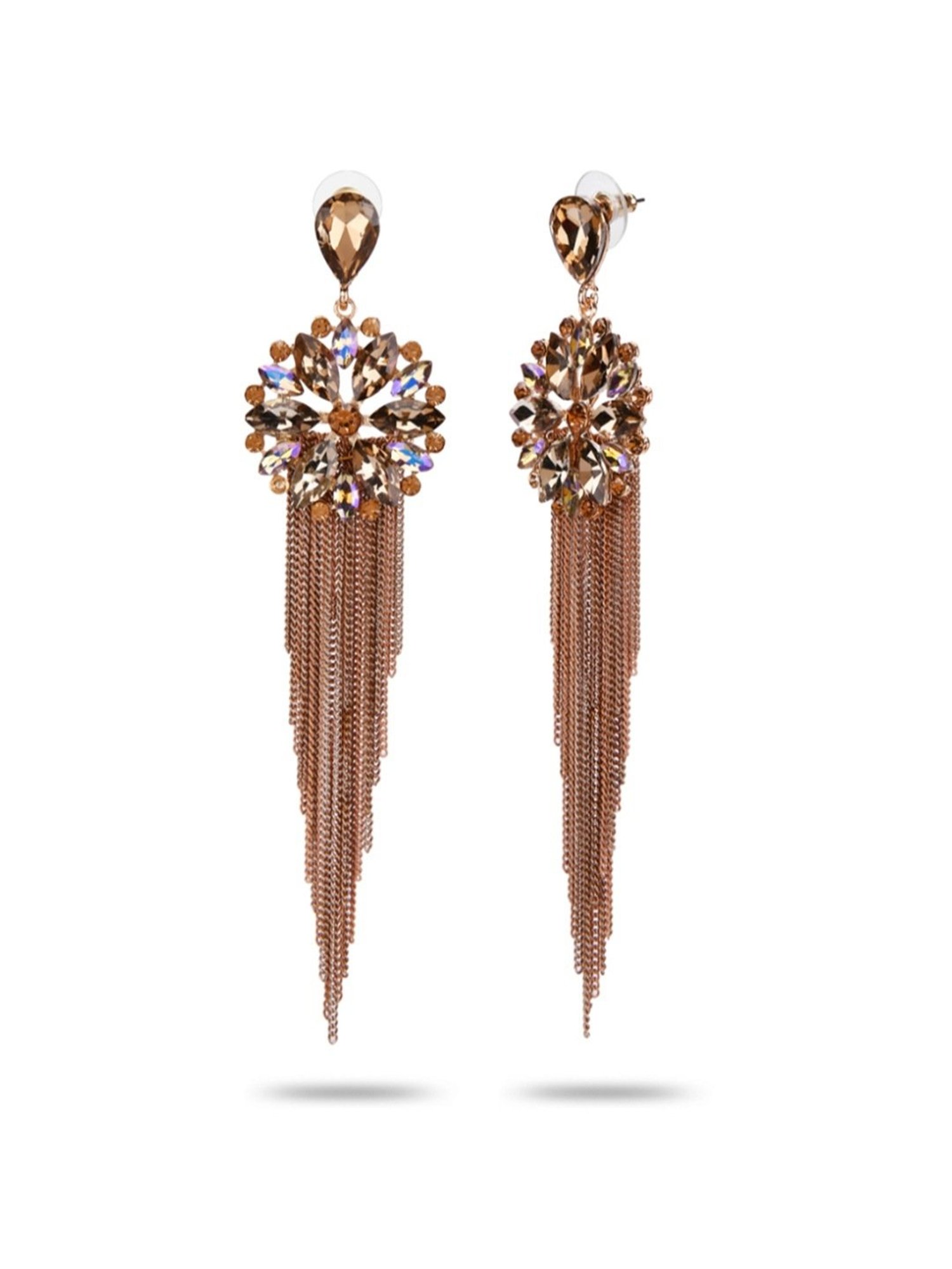 YouBella Crystal Tassel Handmade Golden Brown Dangler Earrings for Women