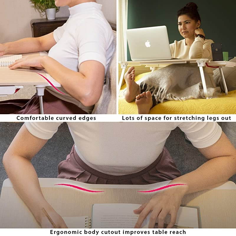 Mega Table XXL Folding Laptop Desk for Bed Sofa | Couch Table Bed Desk Laptop Writing Study Eating Storage Reading Stand Black Onyx