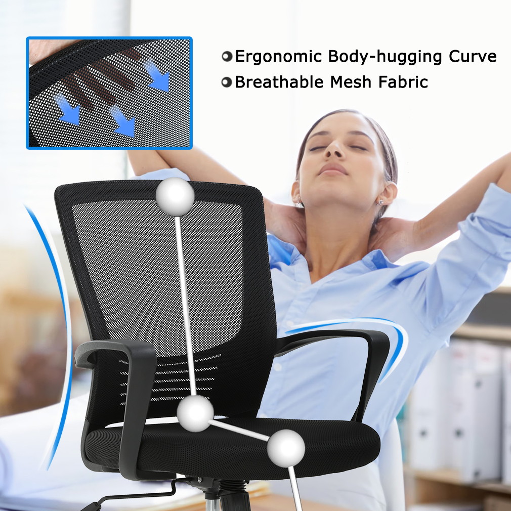 Office Chair Ergonomic Cheap Desk Chair Swivel Rolling Computer Chair Executive Lumbar Support Task Mesh chair Metal Base for Home&Office, Black