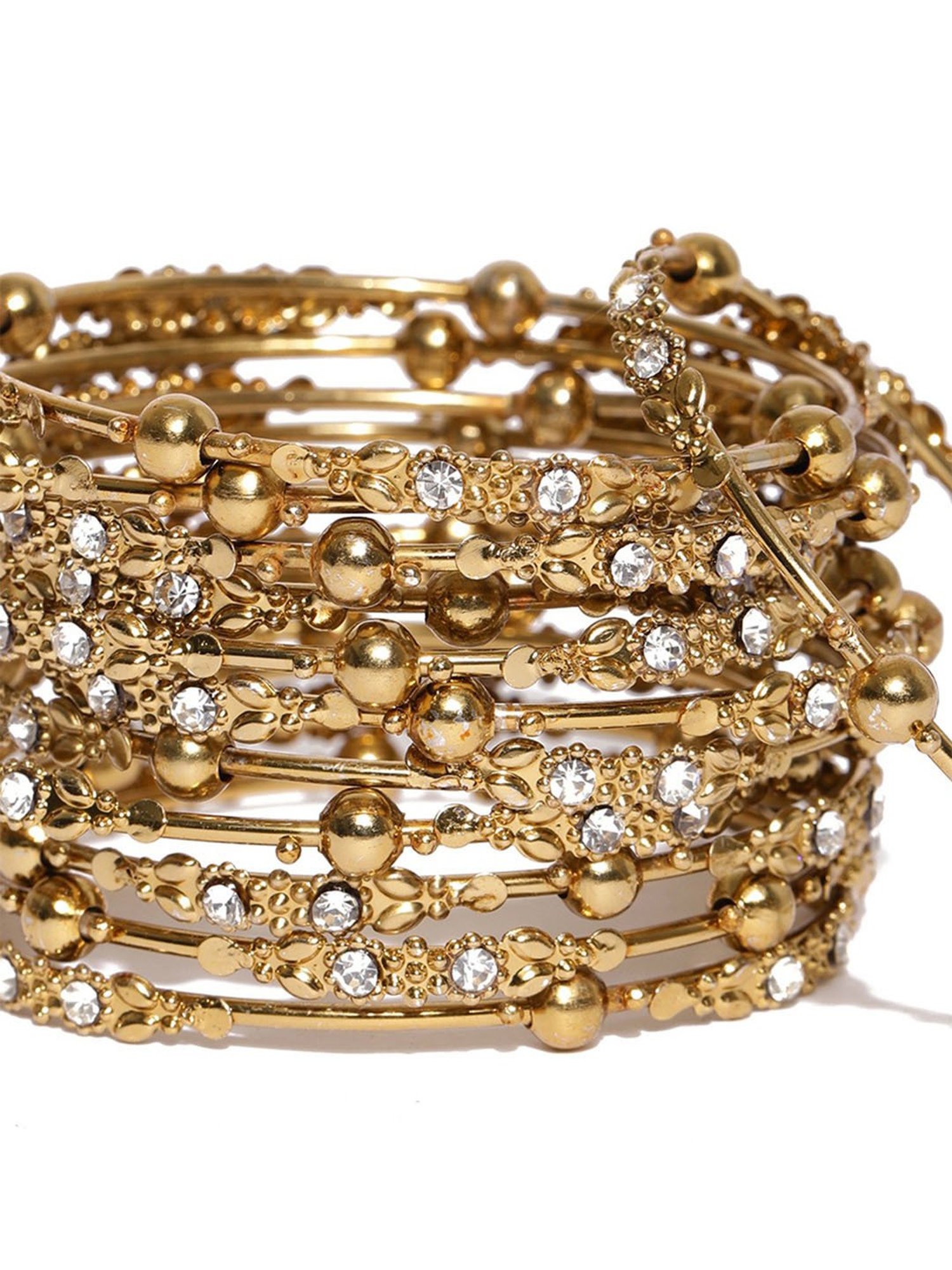 Fida Gold-Plated White Kundan-studded Traditional Bangles for Women - Set of 12