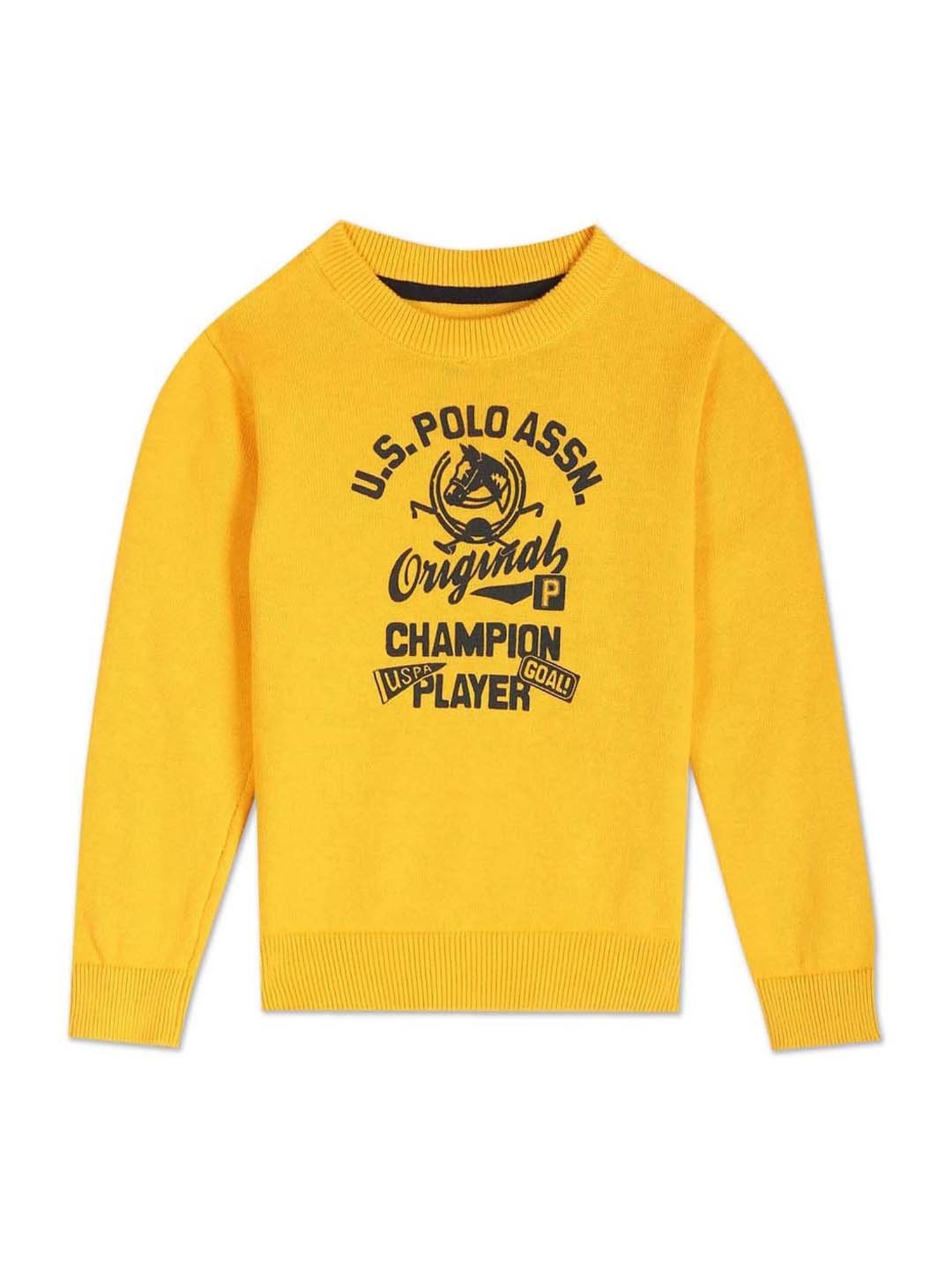 U.S. Polo Assn. Kids Yellow Cotton Printed Full Sleeves Sweater