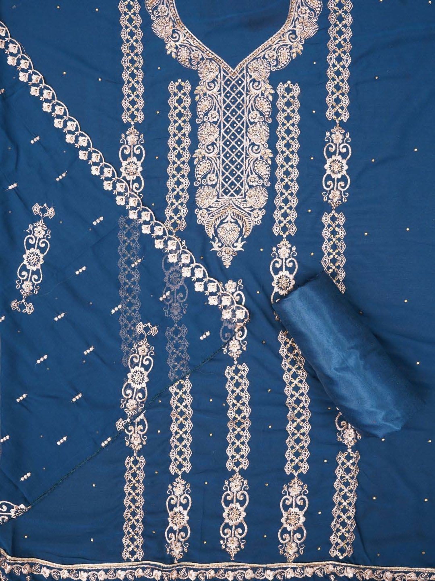 Jaipur Kurti Blue Embroidered Unstitched Dress Material