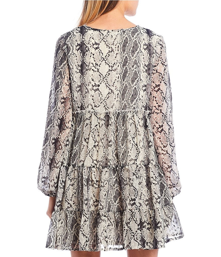 Allison & Kelly Clip Dot Snake Print Babydoll Dress