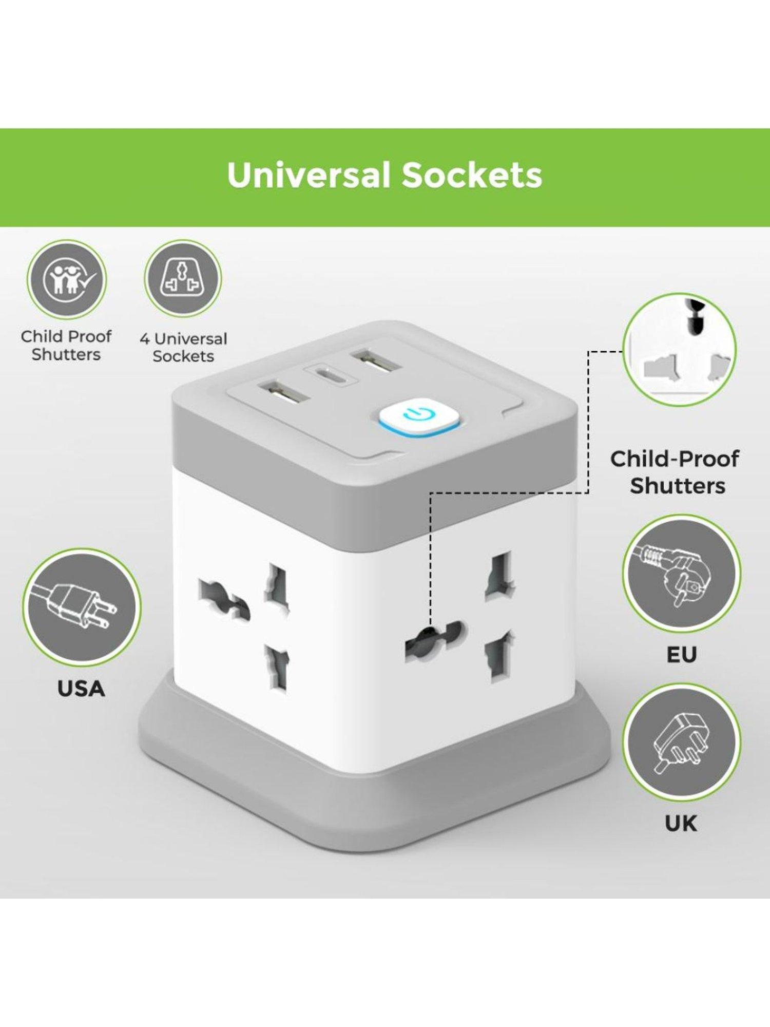 UltraProlink Qube Desktop Surge Protector with QC3.0 & 20W Power Delivery Port