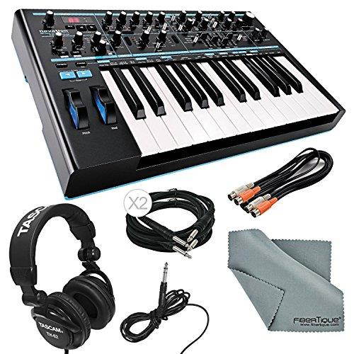 Novation Bass Station II Monophonic Analog Synthesizer and Bundle with Cables + Tascam Headphones + Fibertique Cleaning Cloth