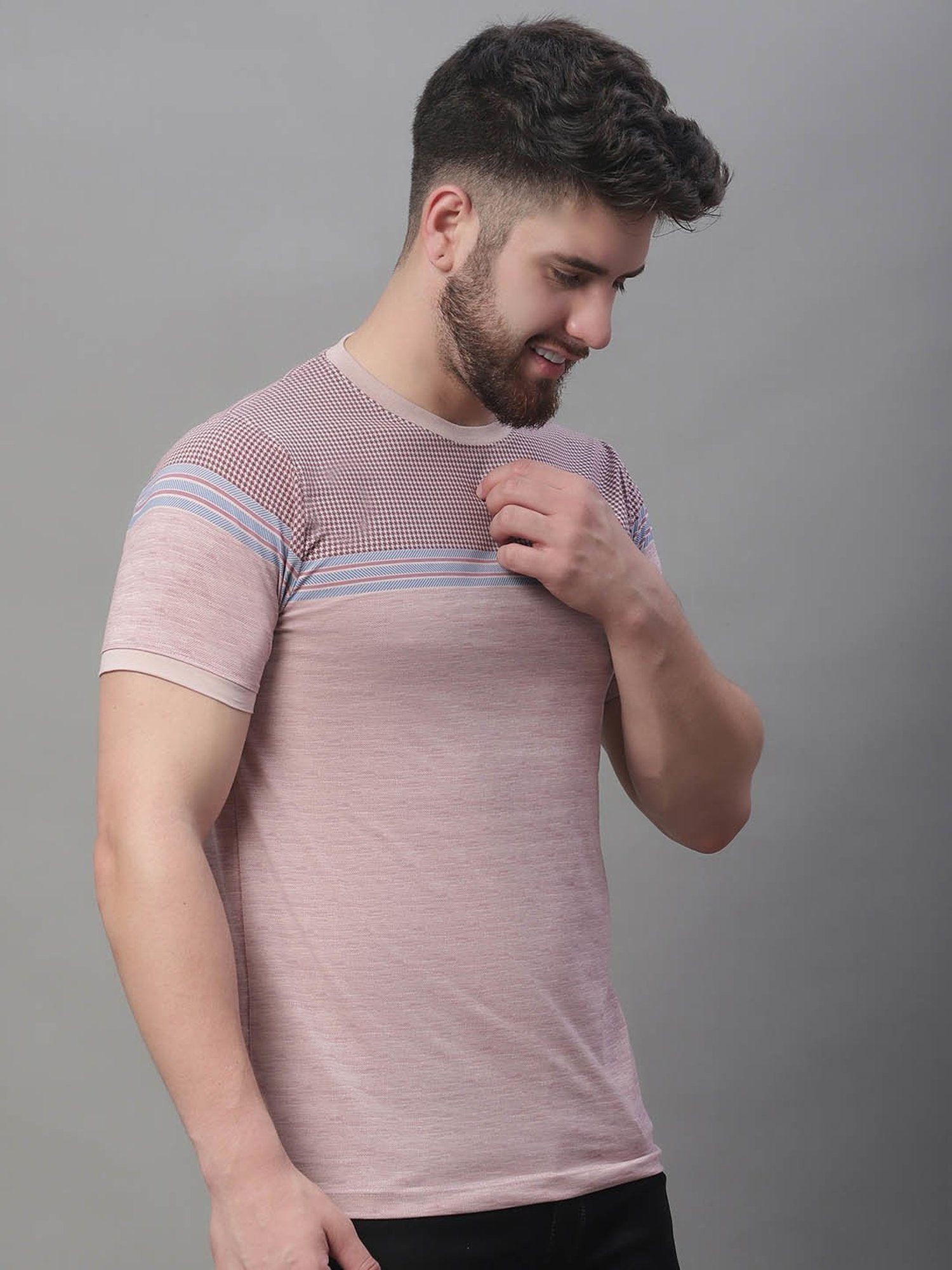 Venitian- Forbidden Clothing Light Purple Slim Fit Self Design T-Shirt