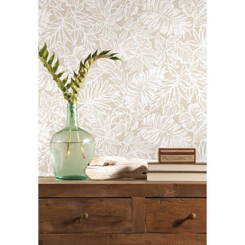 RoomMates Batik Tropical Leaf Peel & Stick Wallpaper Beige