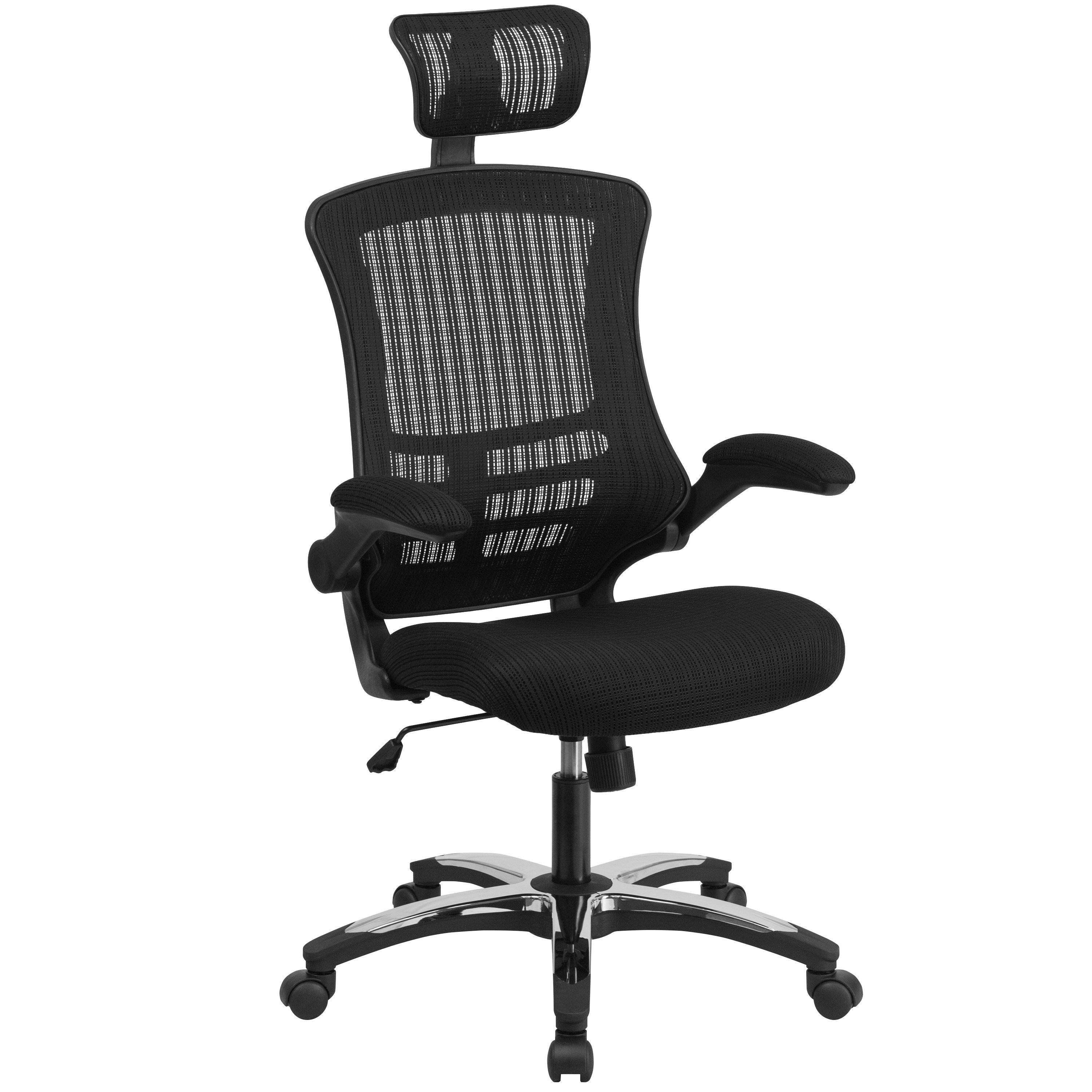 High-Back Black Mesh Swivel Ergonomic Executive Office Chair with Flip-Up Arms and Adjustable Headrest, BIFMA Certified