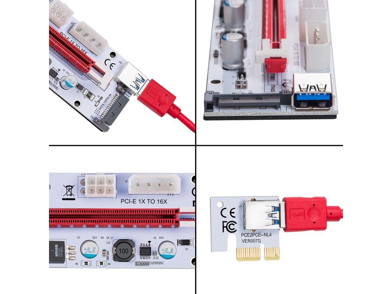 6-Pack Ver006C Mining Dedicated PCIe Riser Cable Card Adapter Cryptocurrency PCI Express 1X to 16X Extender Mining Rig 60cm USB 3.0 6Pin Power